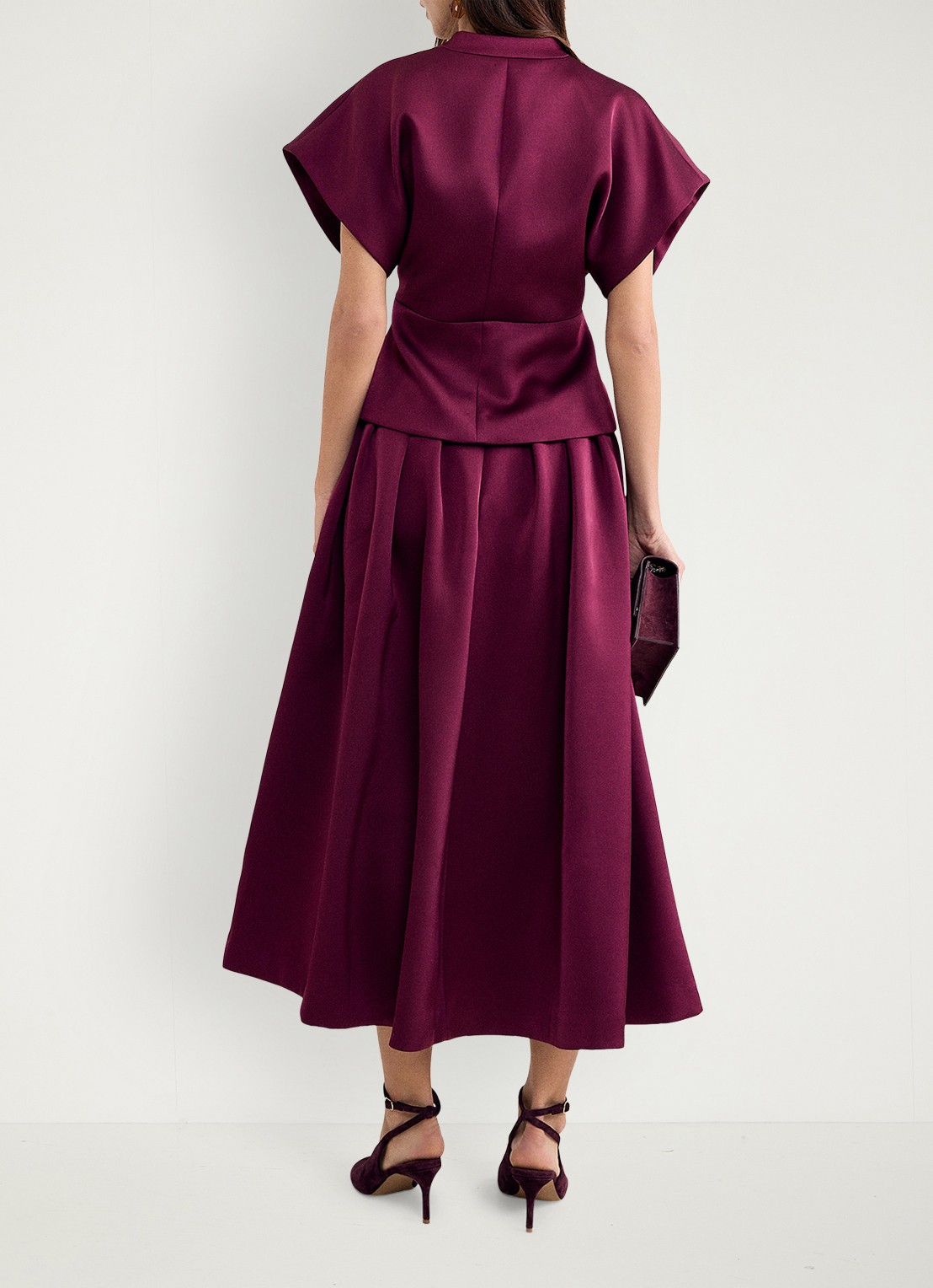 Phase Eight Sally maxi rok met plooien en split - achterkant 3 bordeauxrood