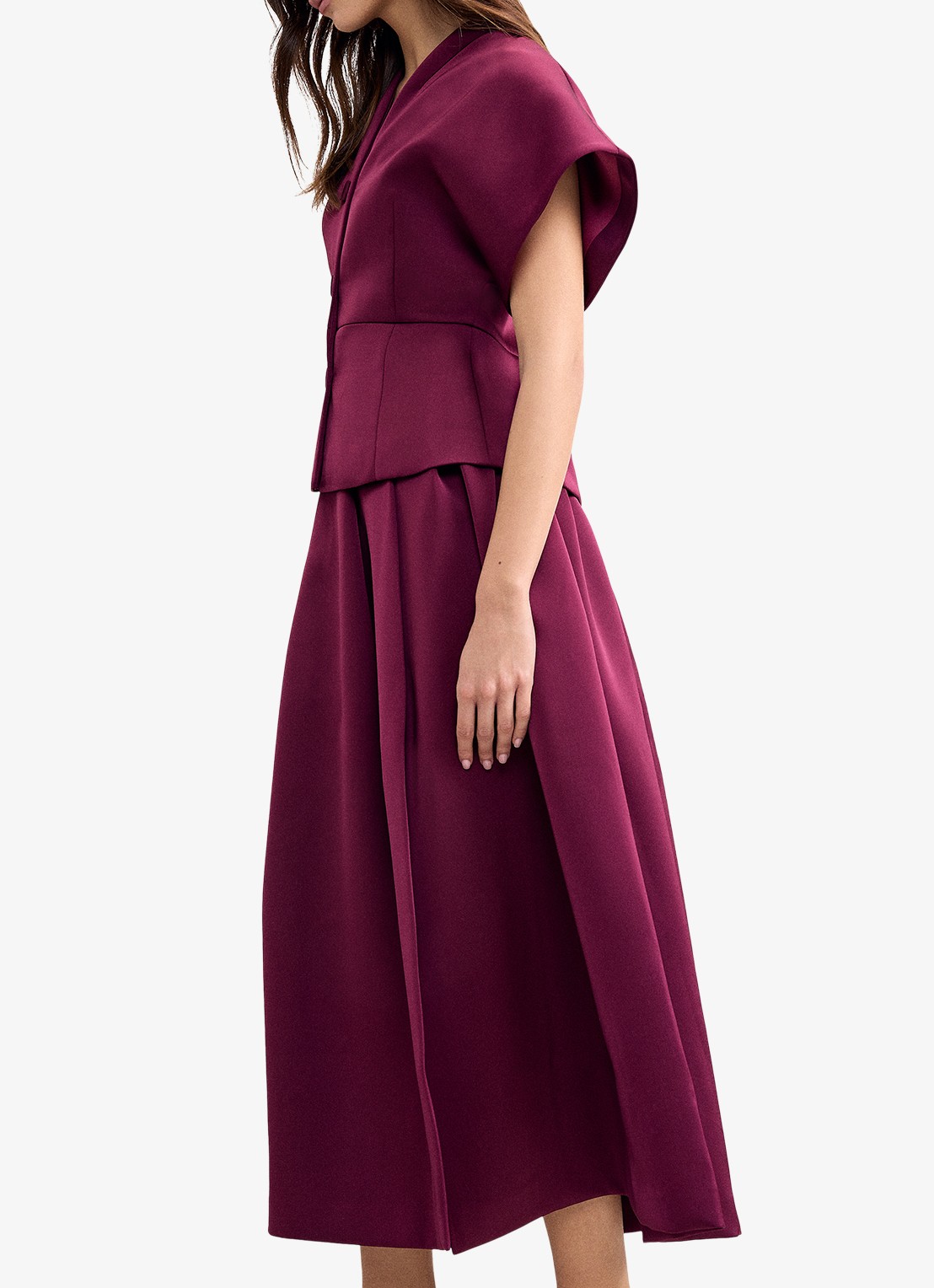 Phase Eight Sally maxi rok met plooien en split - detail 7 bordeauxrood