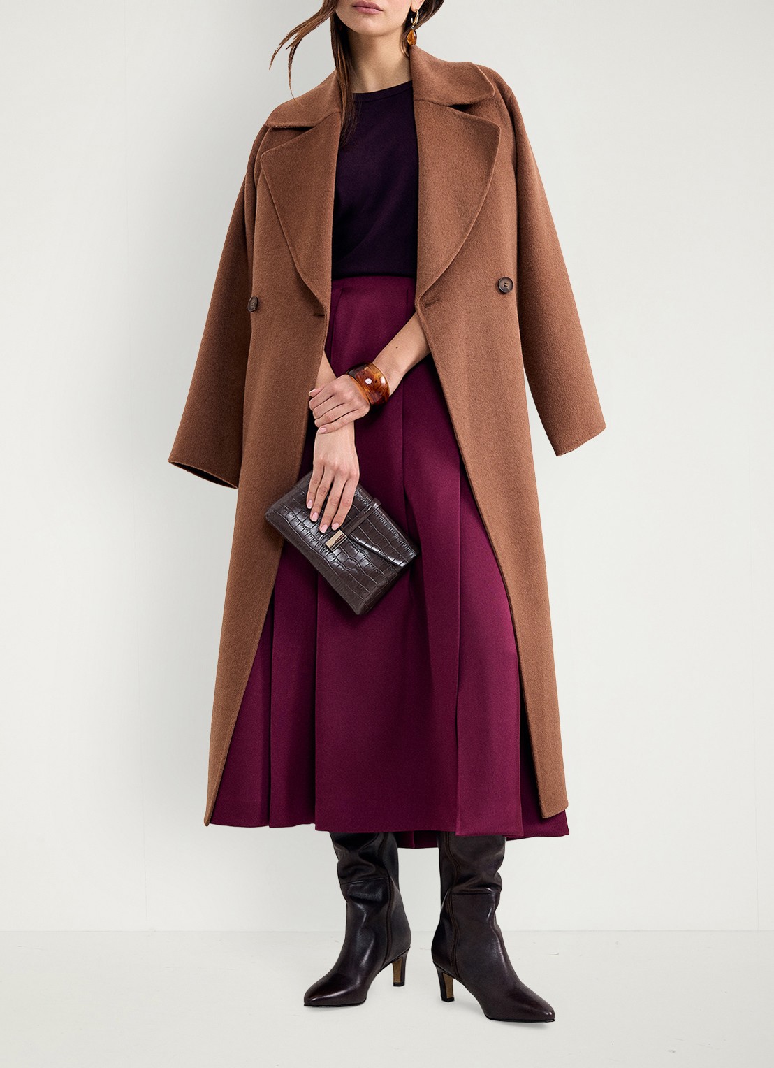 Phase Eight Sally maxi rok met plooien en split - detail 8 bordeauxrood