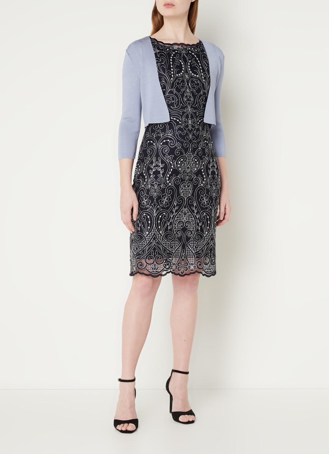 Phase Eight Salma fijngebreid openvallend cropped vest - voorkant 4 lavendel
