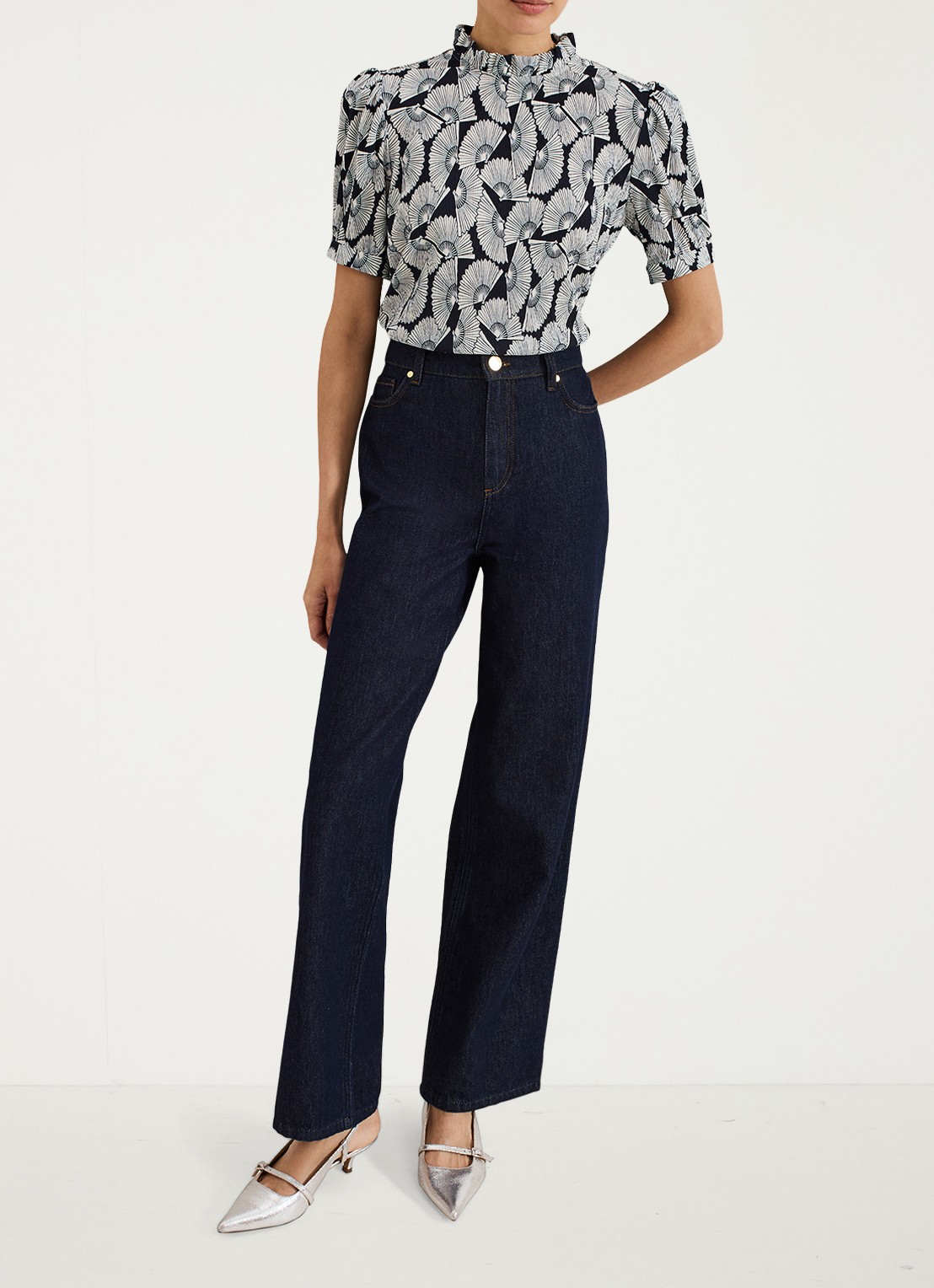 Phase Eight Samiha top met print en structuur - voorkant 2 blauw