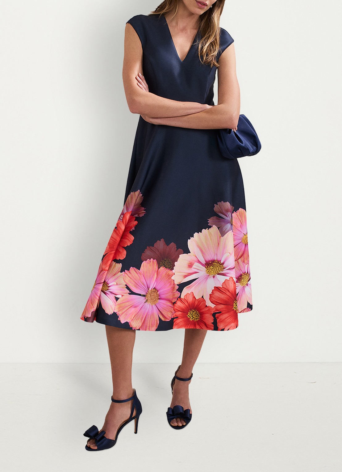 Phase Eight Sandalette van satijn - voorkant 7 donkerblauw