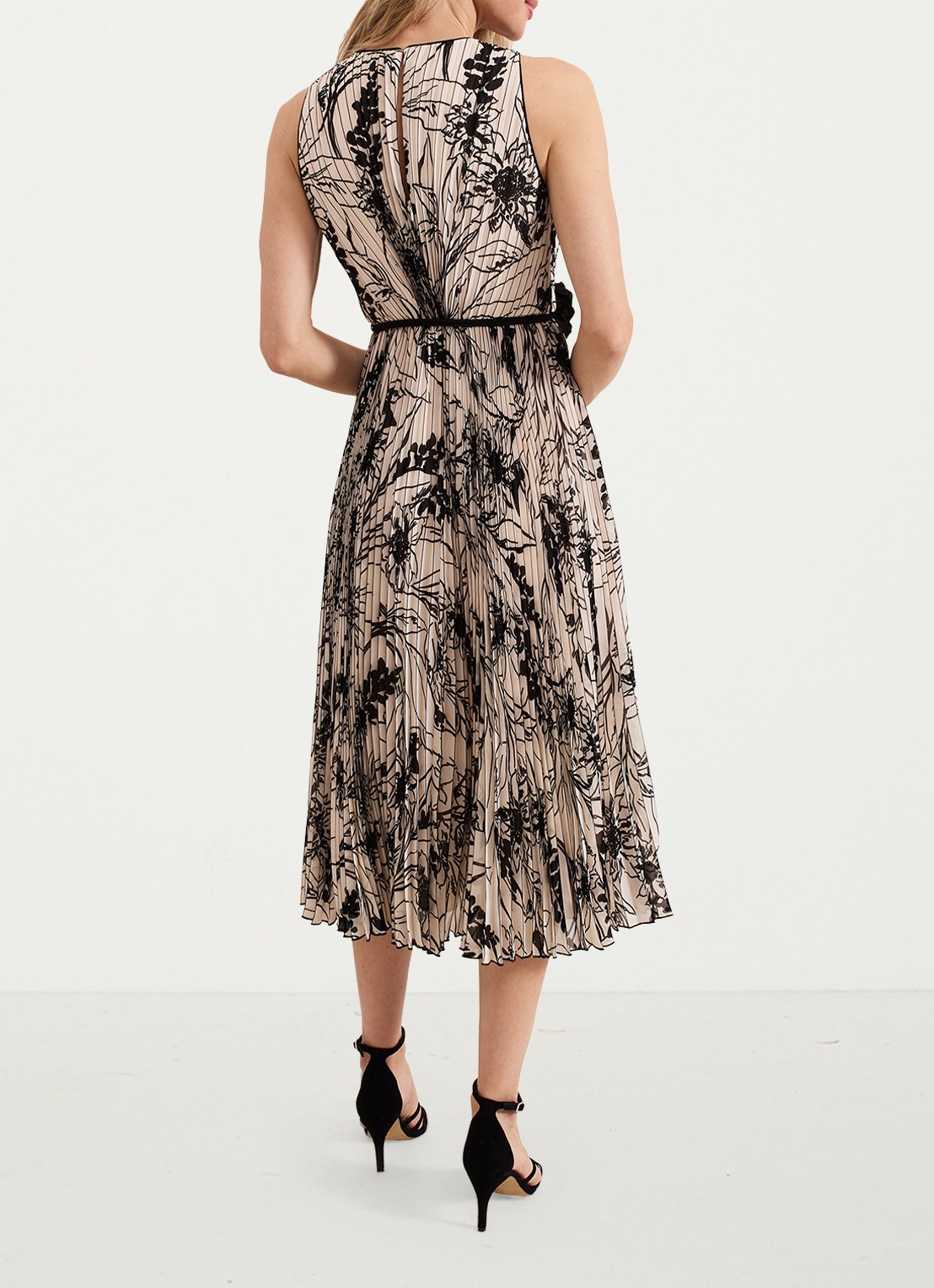 Phase Eight Sandra midi jurk met print en plissé - achterkant 8 zwart
