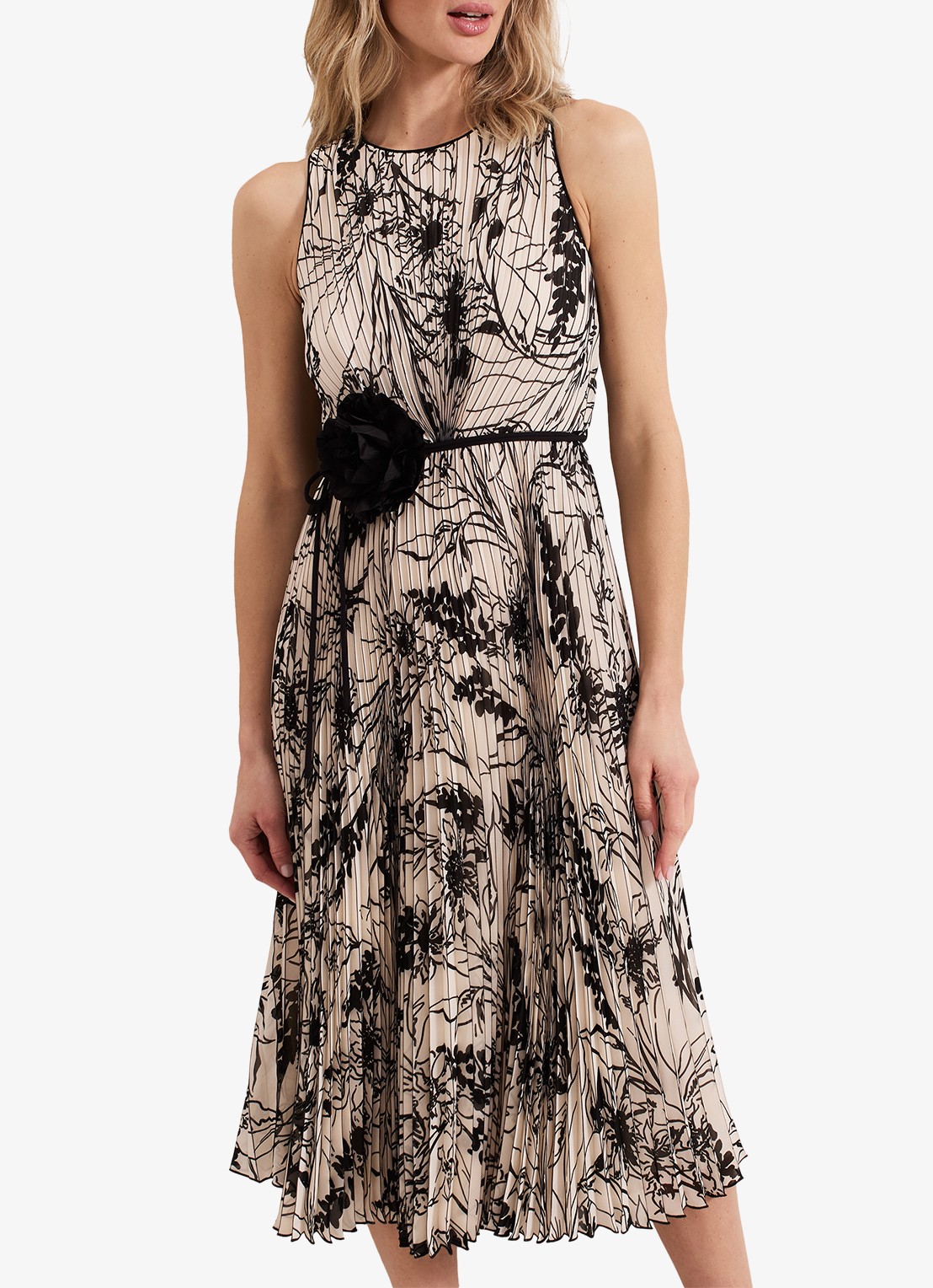 Phase Eight Sandra midi jurk met print en plissé - detail 3 zwart