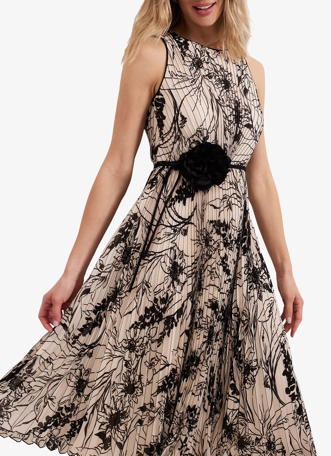 Phase Eight Sandra midi jurk met print en plissé - detail 5 zwart