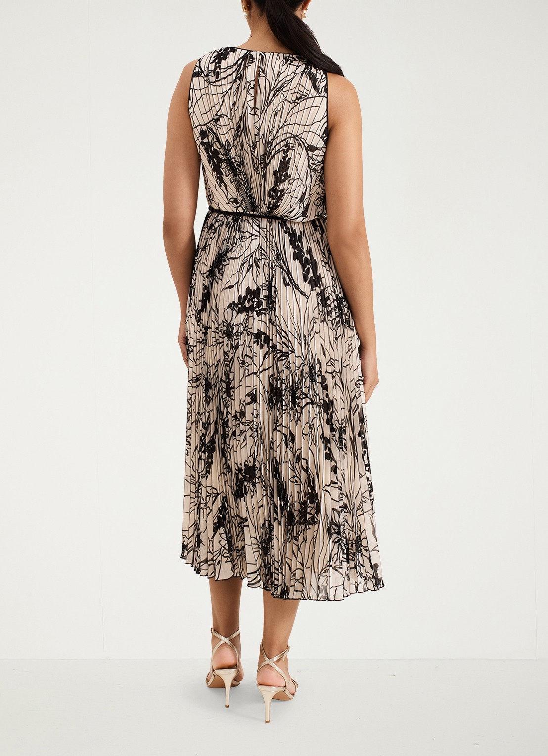 Phase Eight Sandra midi jurk met print en plissé - achterkant 8 zwart