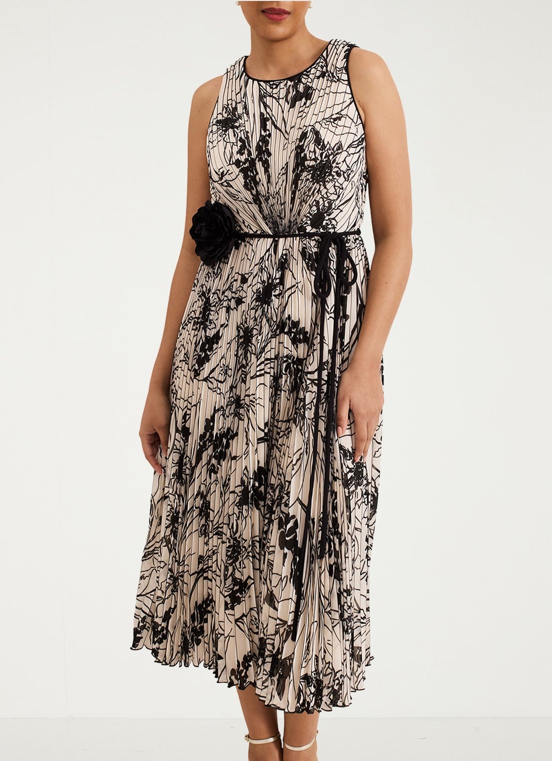 Phase Eight Sandra midi jurk met print en plissé - detail 3 zwart