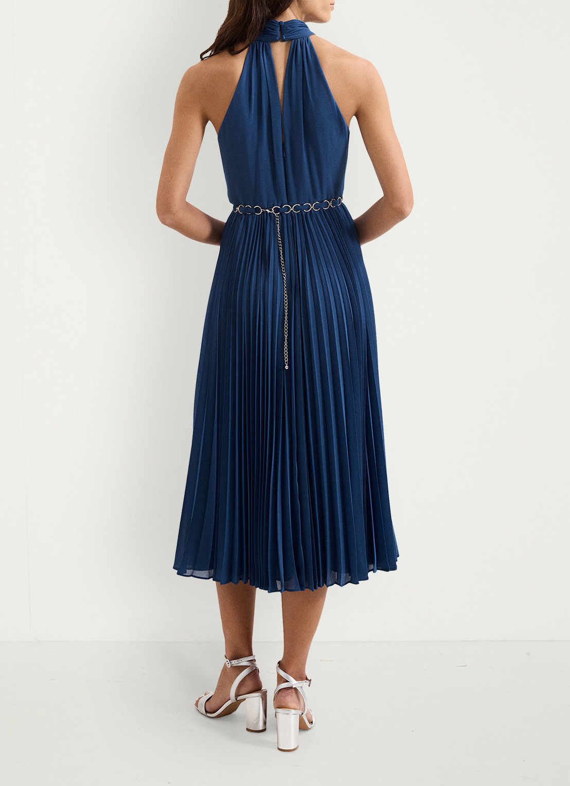 Phase Eight Sathia midi jurk met plooien - achterkant 6 donkerblauw