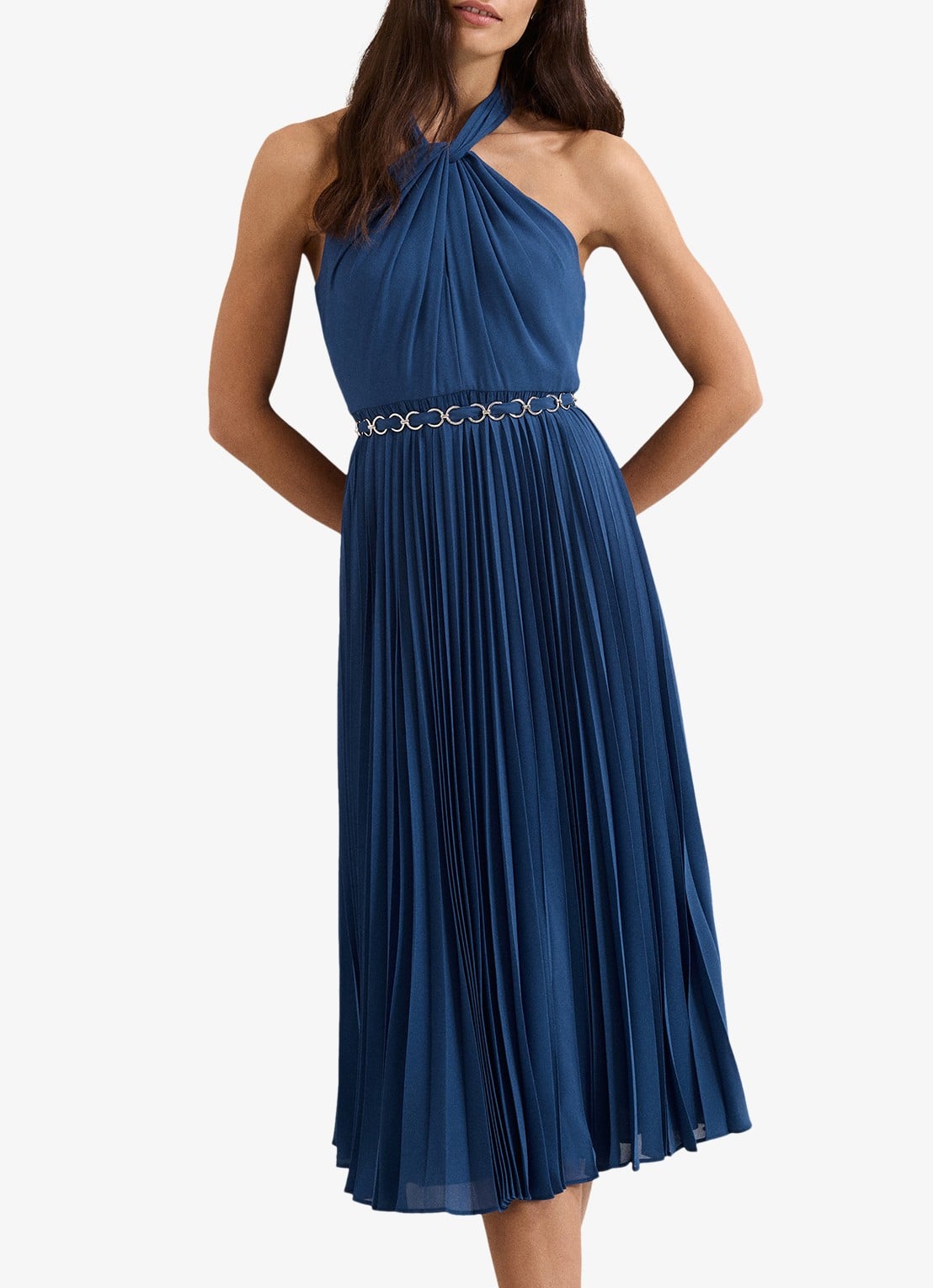 Phase Eight Sathia midi jurk met plooien - detail donkerblauw