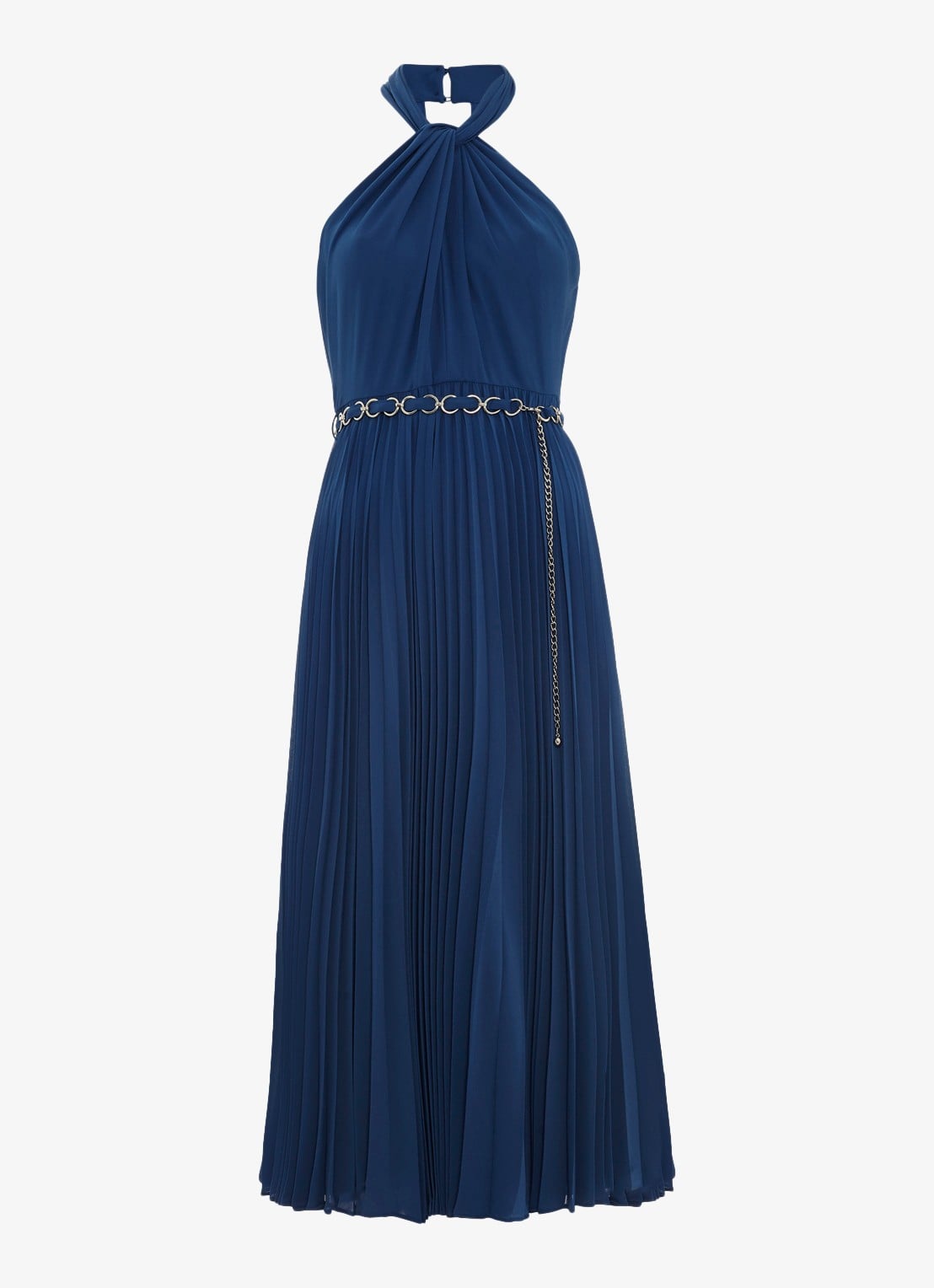 Phase Eight Sathia midi jurk met plooien - voorkant 7 donkerblauw