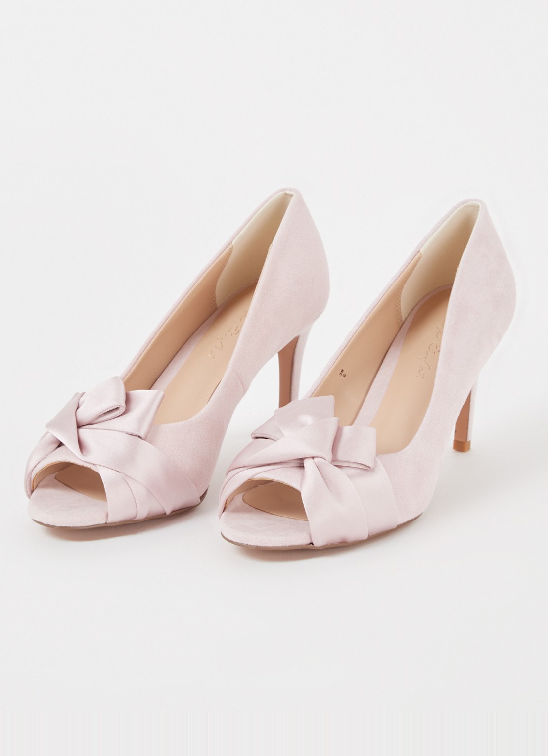 Phase Eight Satin Twist pump van suède - detail lichtroze