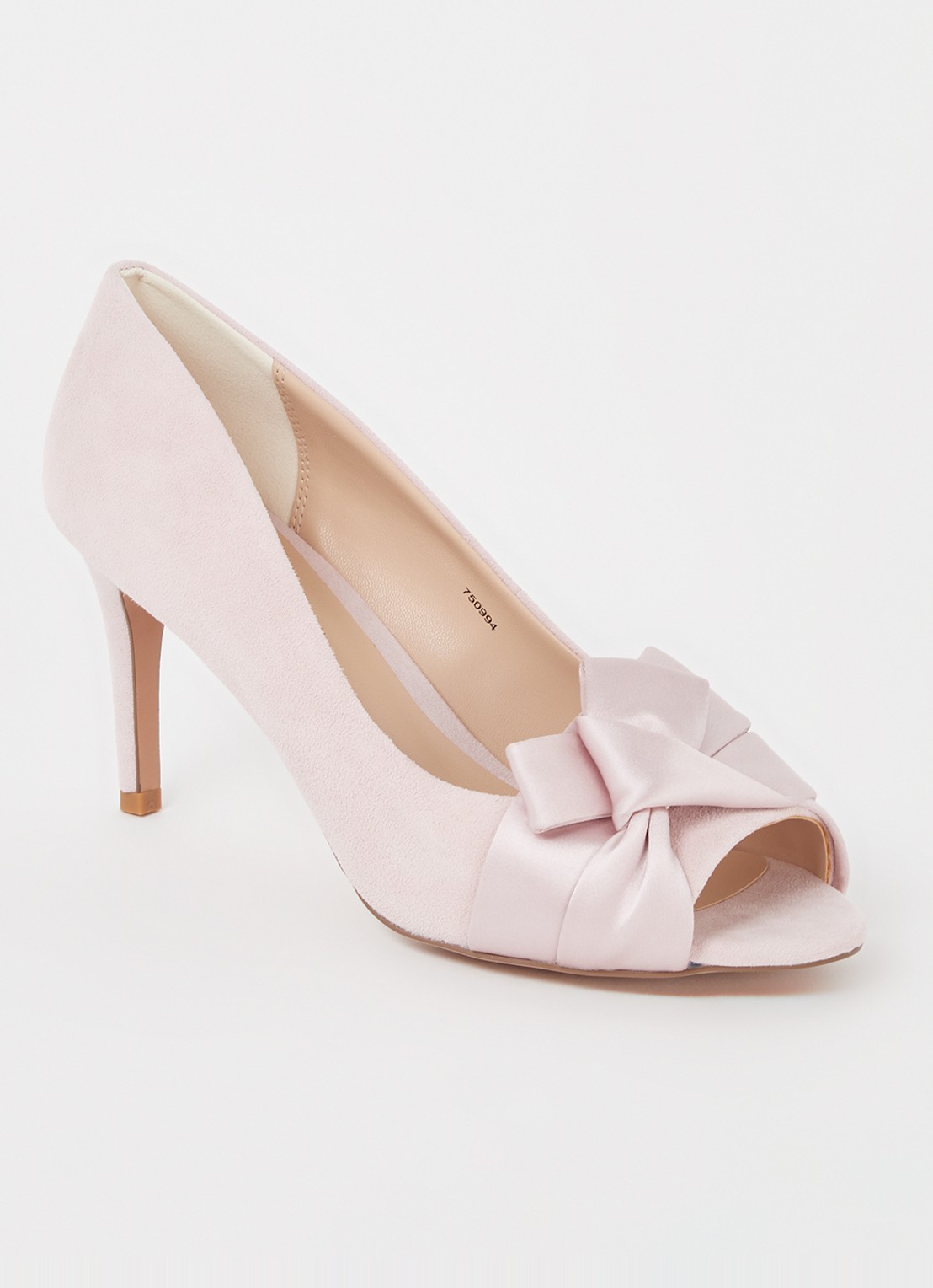 Phase Eight Satin Twist pump van suède - voorkant 5 lichtroze