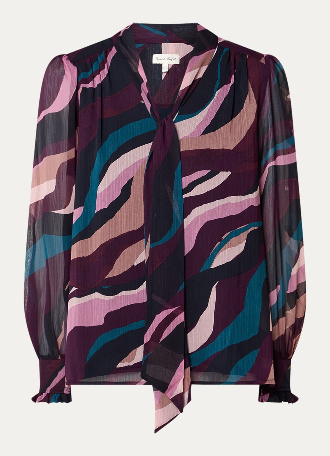 Phase Eight Selby tuniek met sjaalkraag en print - voorkant bordeauxrood