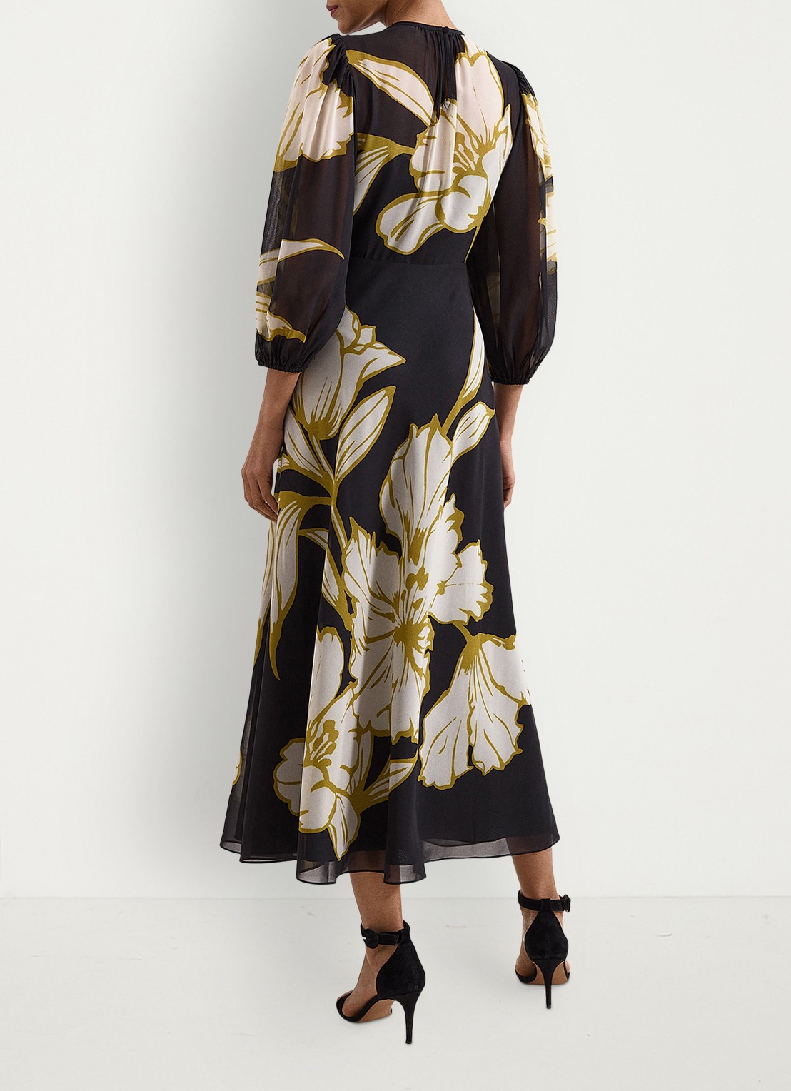Phase Eight Semi-transparante midi jurk met print - achterkant zwart