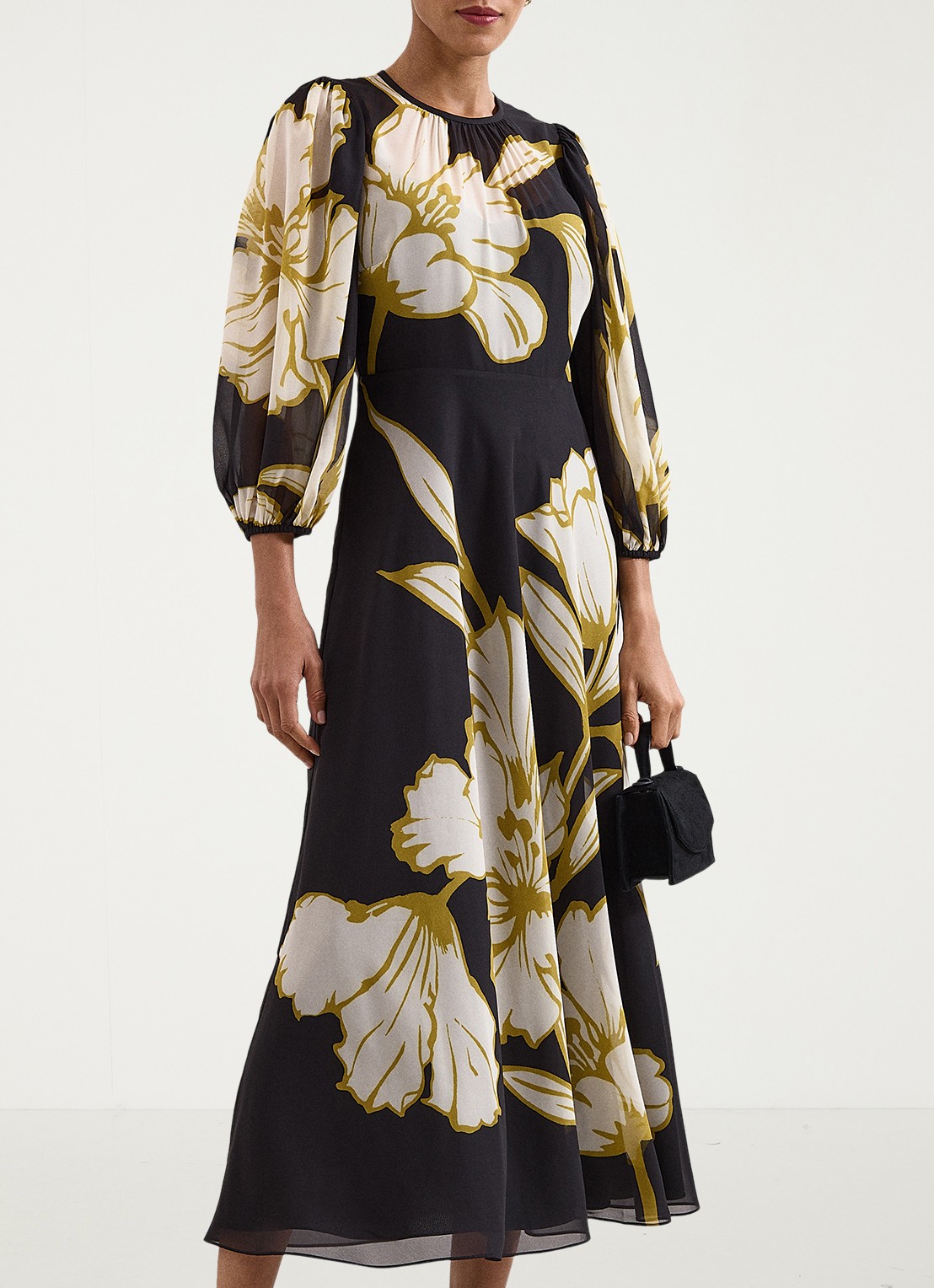 Phase Eight Semi-transparante midi jurk met print - detail 4 zwart