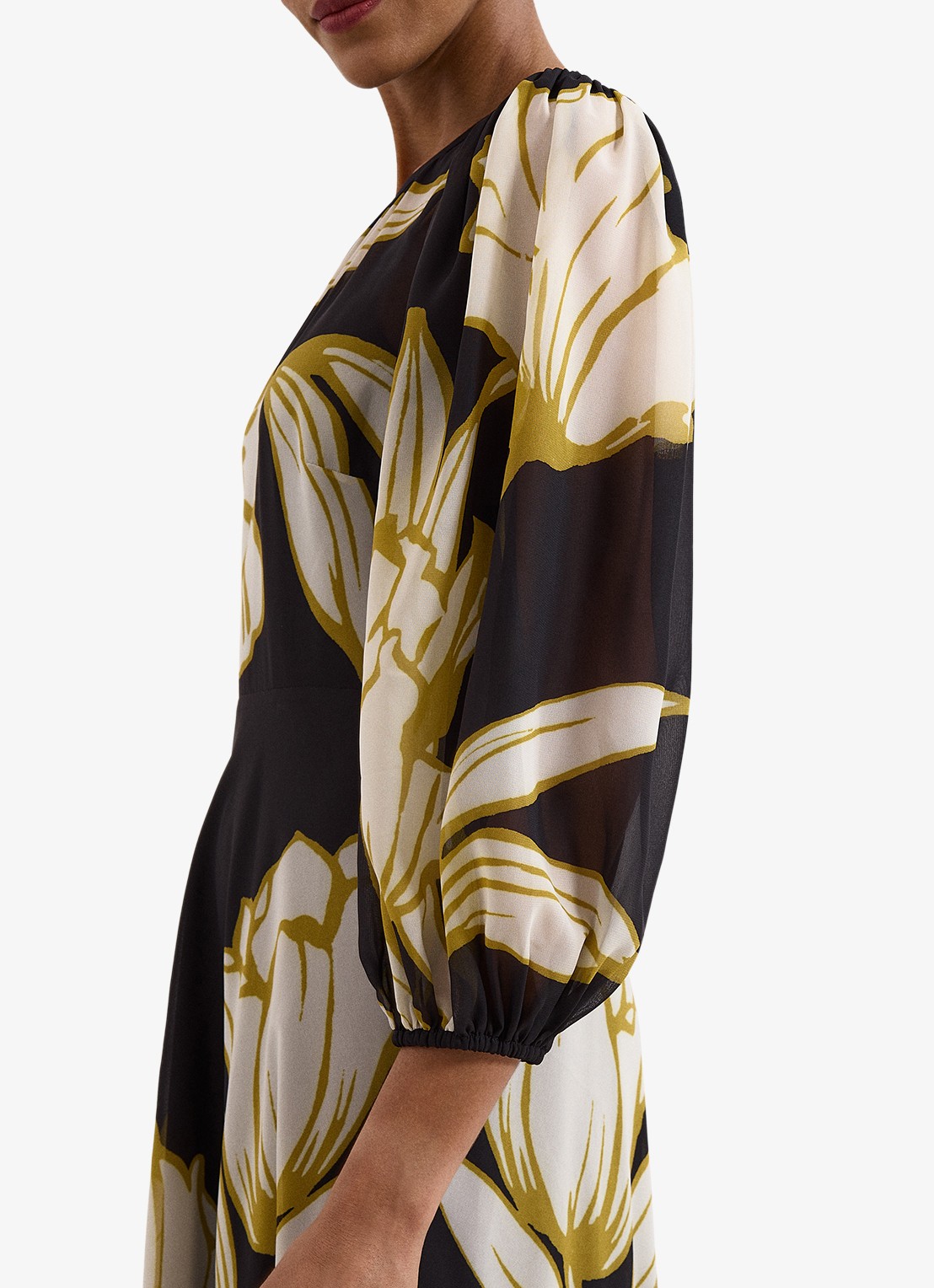 Phase Eight Semi-transparante midi jurk met print - detail 5 zwart