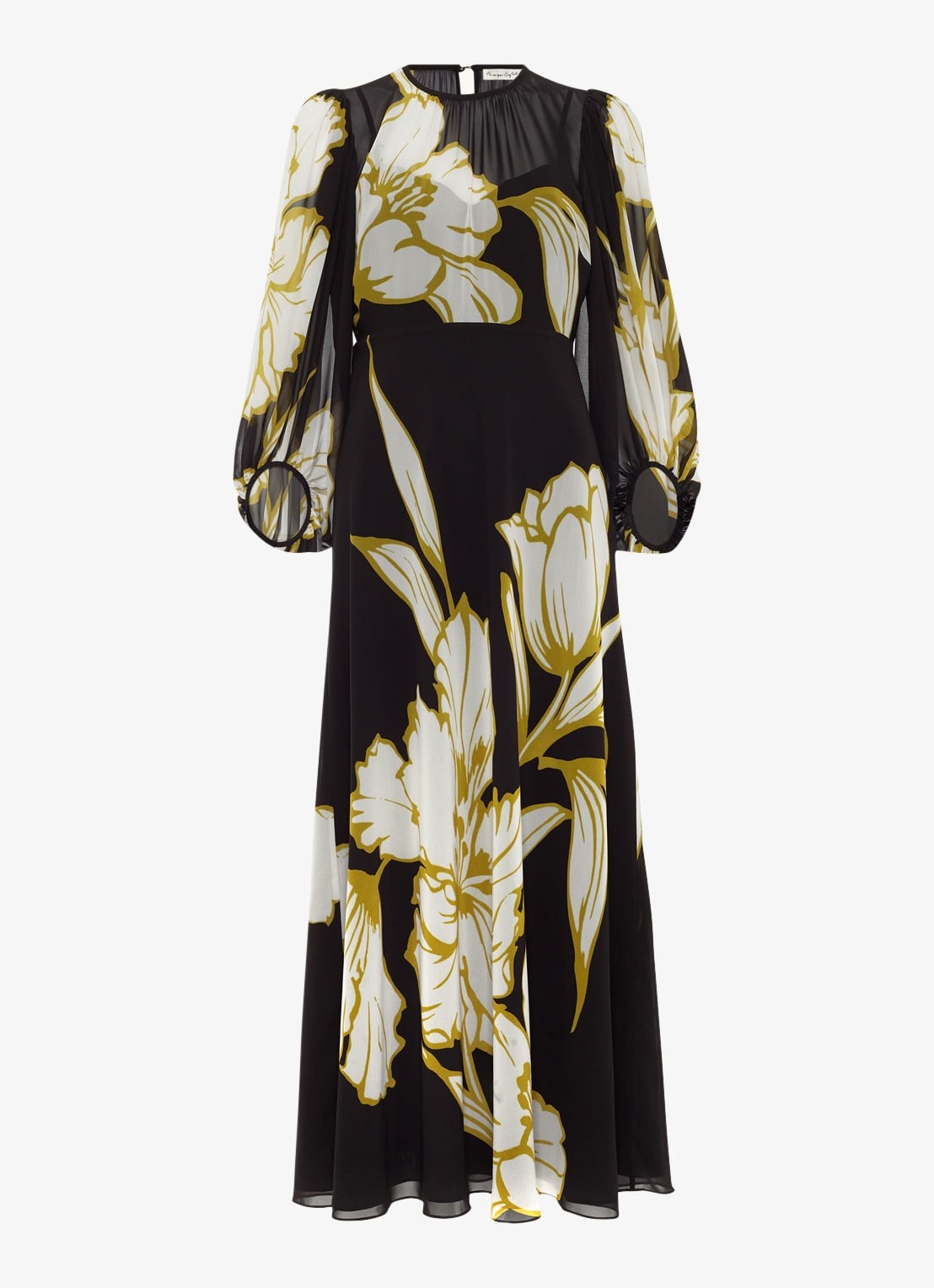 Phase Eight Semi-transparante midi jurk met print - voorkant 2 zwart