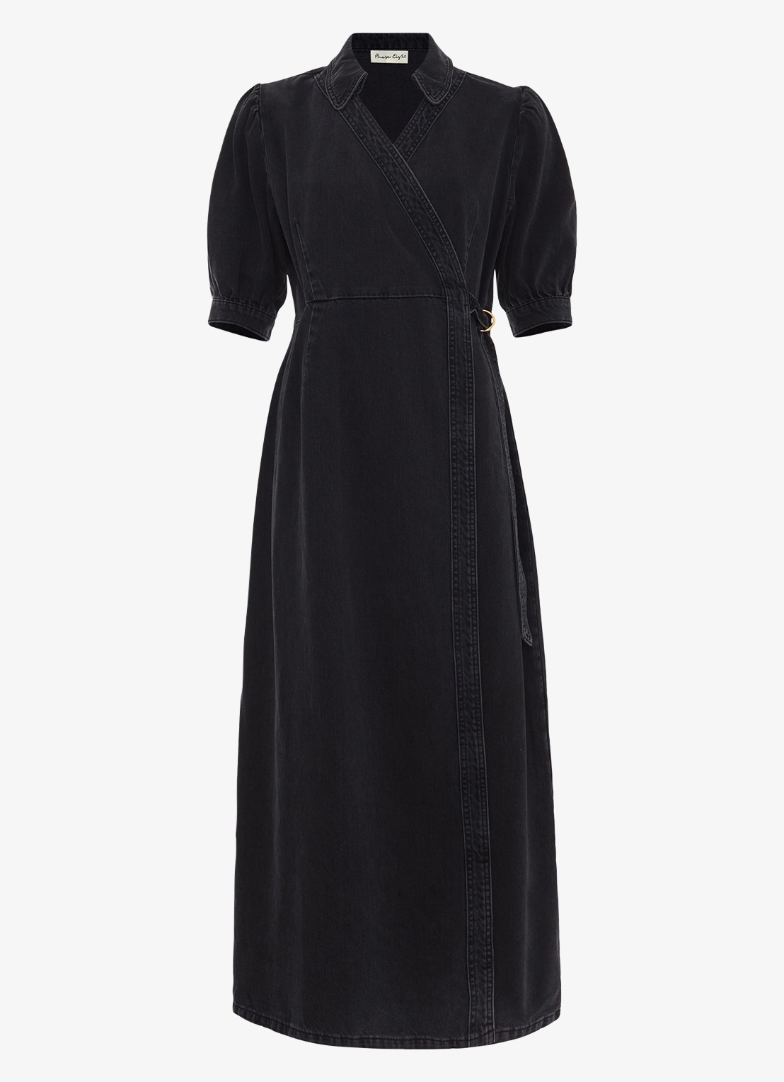Phase Eight Senita midi wikeljurk van denim met gekleurde wassing - voorkant 2 donkergrijs
