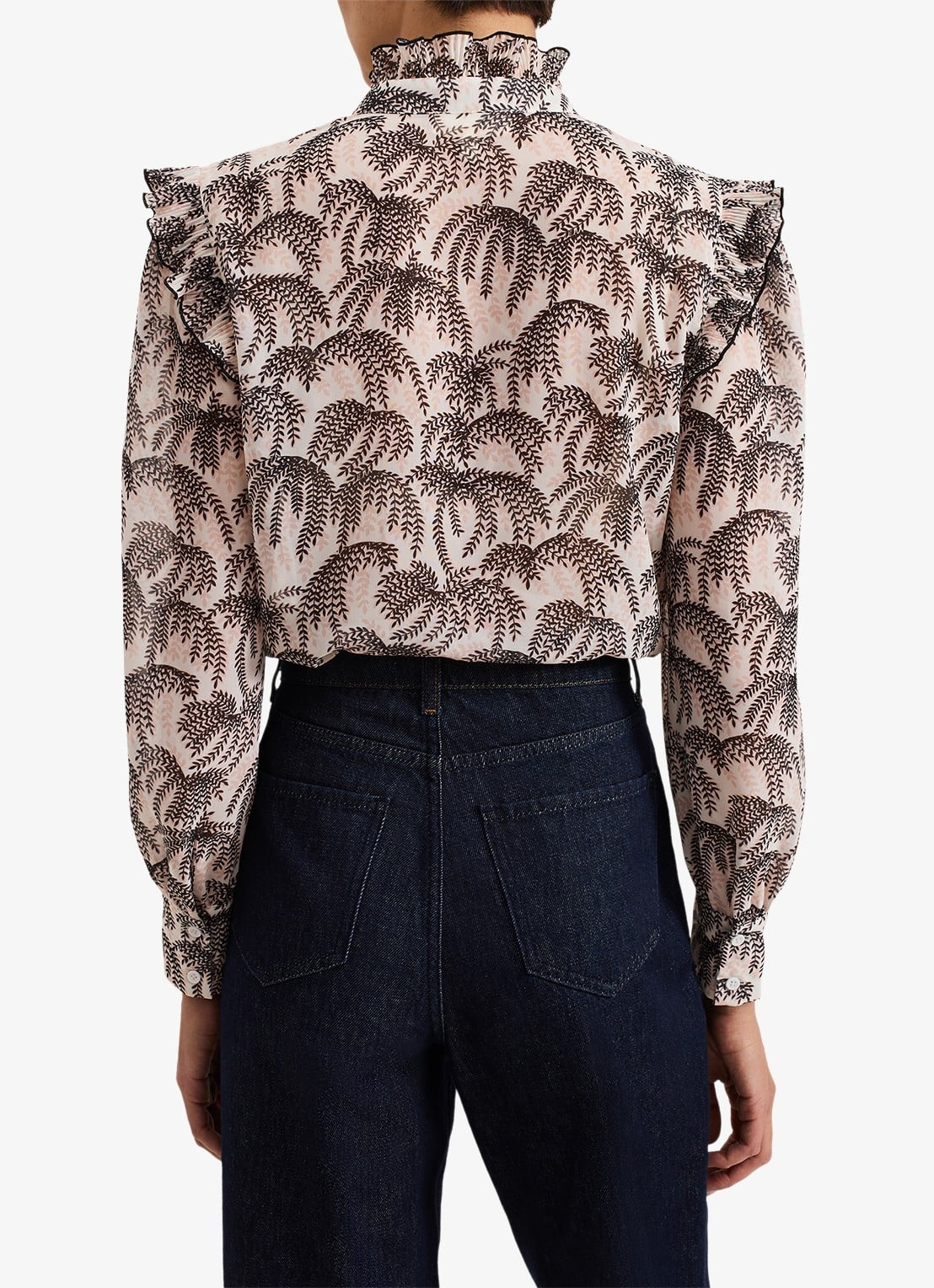 Phase Eight Serena blouse met bladprint - achterkant 3 creme