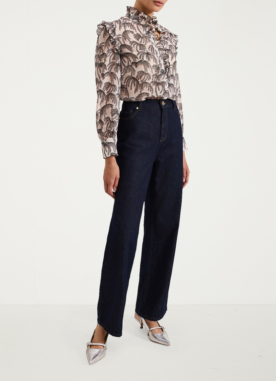 Phase Eight Serena blouse met bladprint - voorkant 2 creme