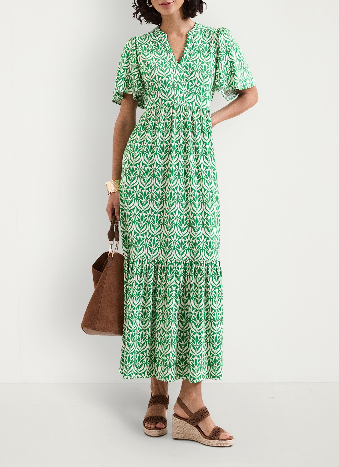 Phase Eight Shakira midi jurk met grafische print - voorkant 3 groen