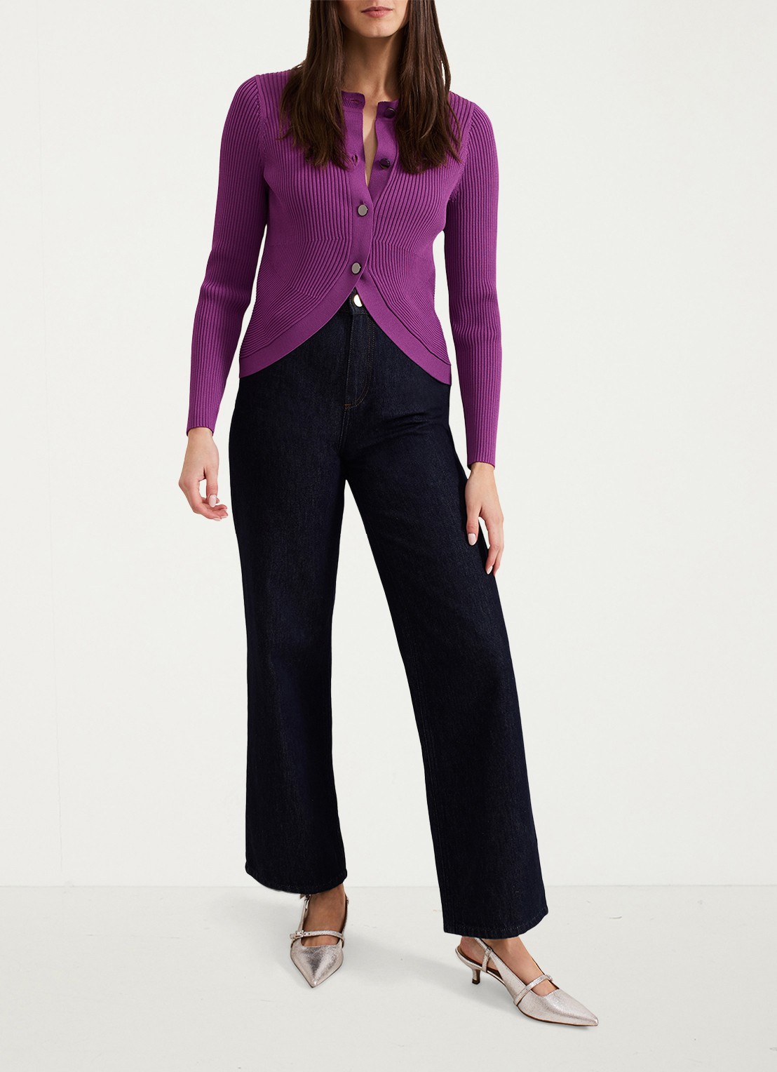Phase Eight Sharna ribgebreid vest - voorkant 2 paars