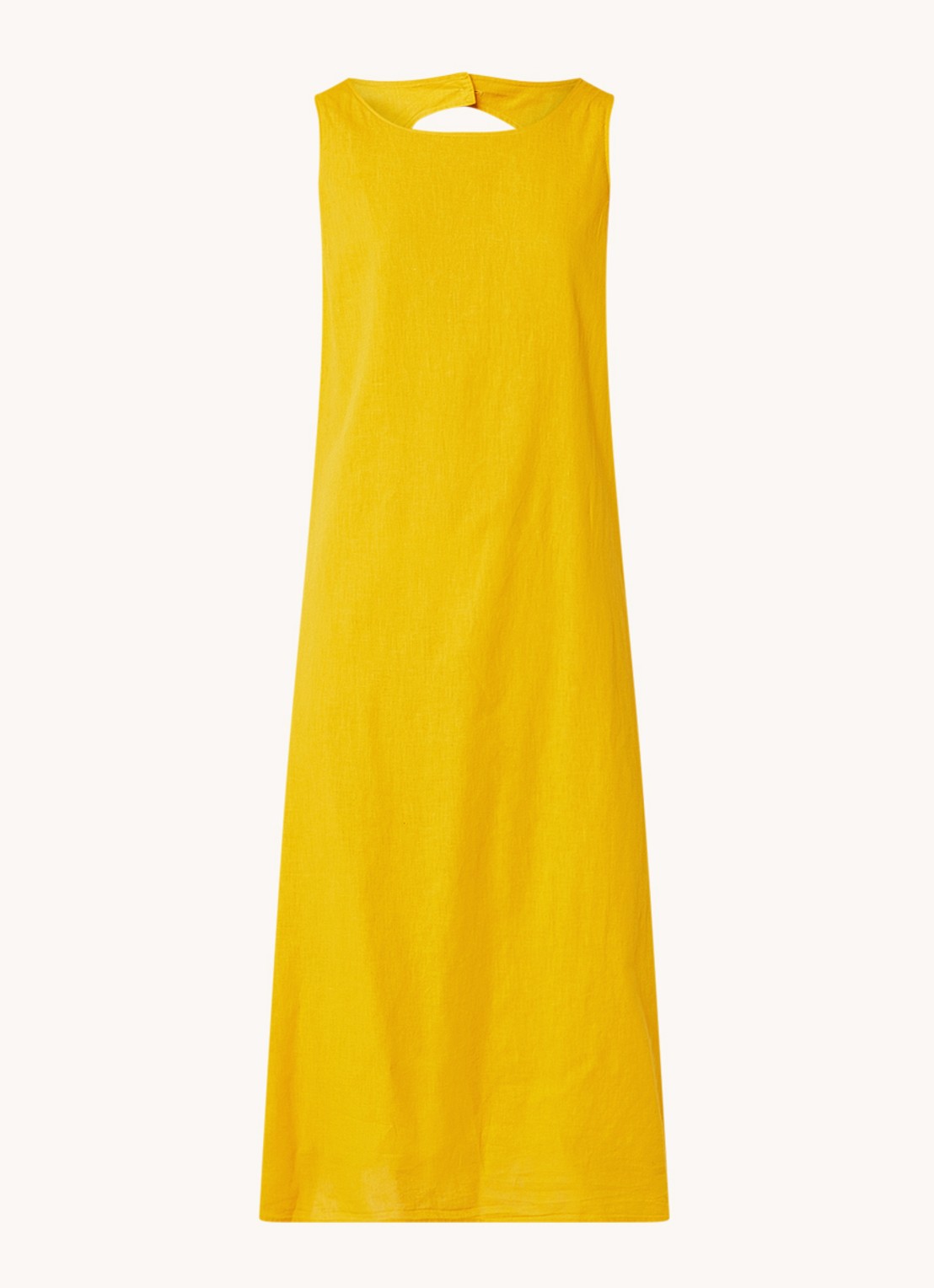 Phase Eight Shelia midi jurk in linnenblend met rugdecolleté  - voorkant okergeel