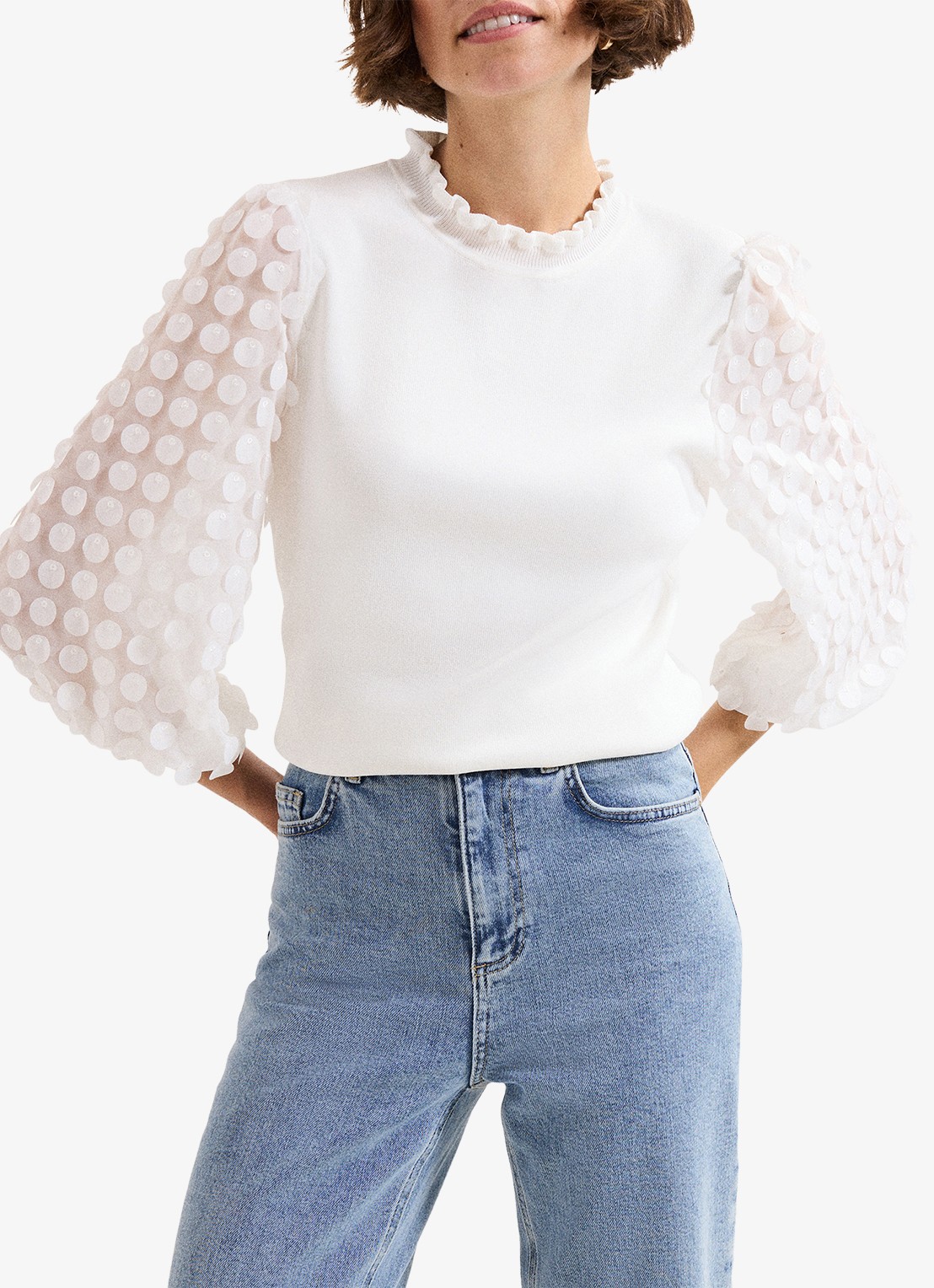 Phase Eight Shelly trui met gestipt detail - detail ivoor