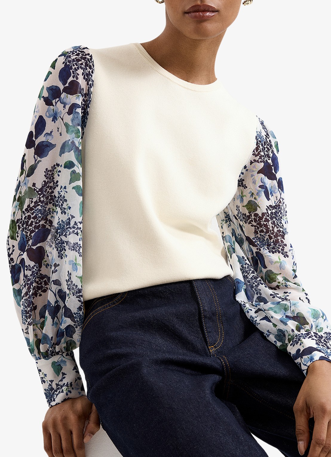Phase Eight Shiloh fijngebreide top met pofmouwen  - detail 5 ivoor