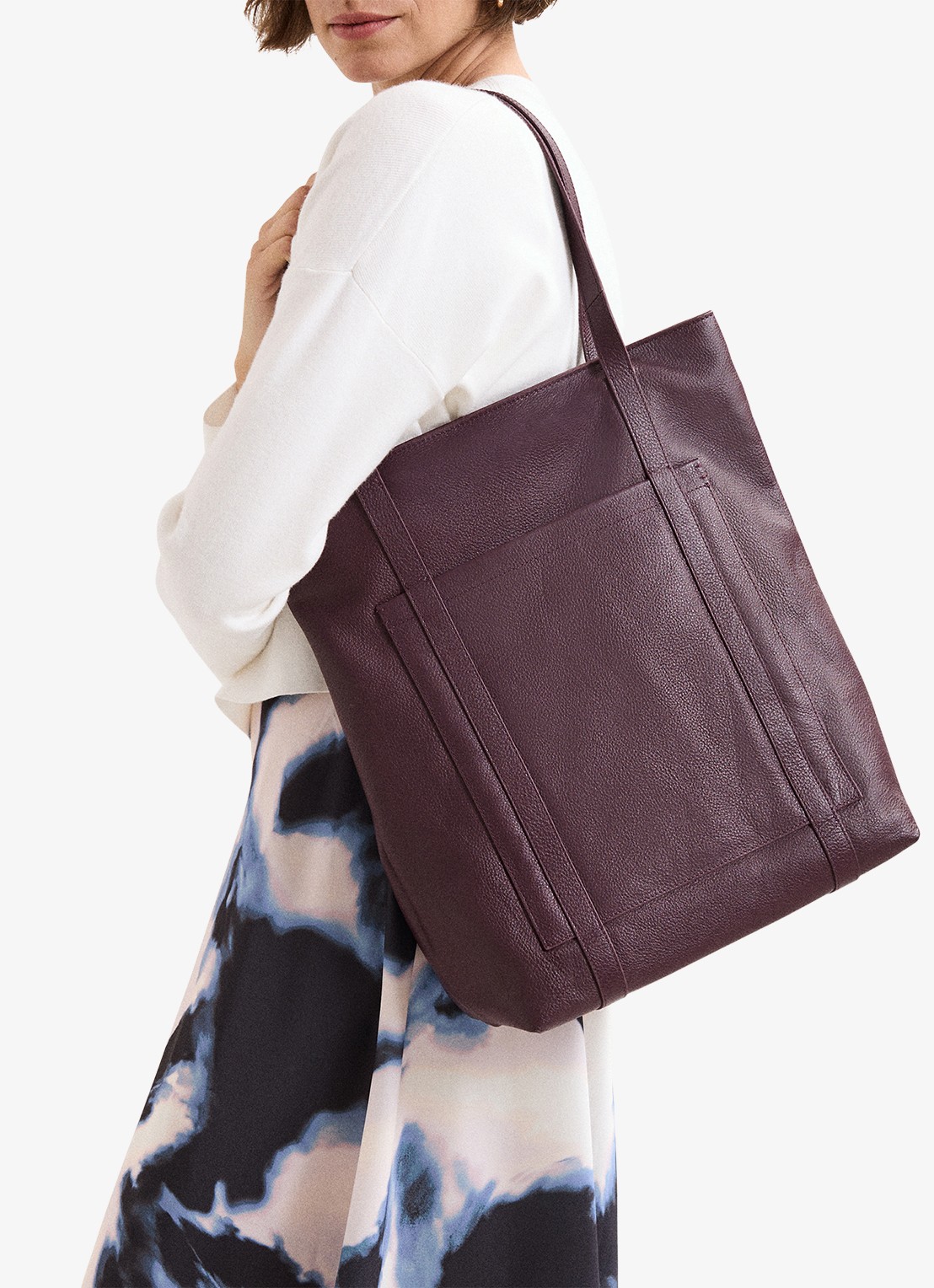 Phase Eight Shopper van leer - voorkant 2 donkerrood