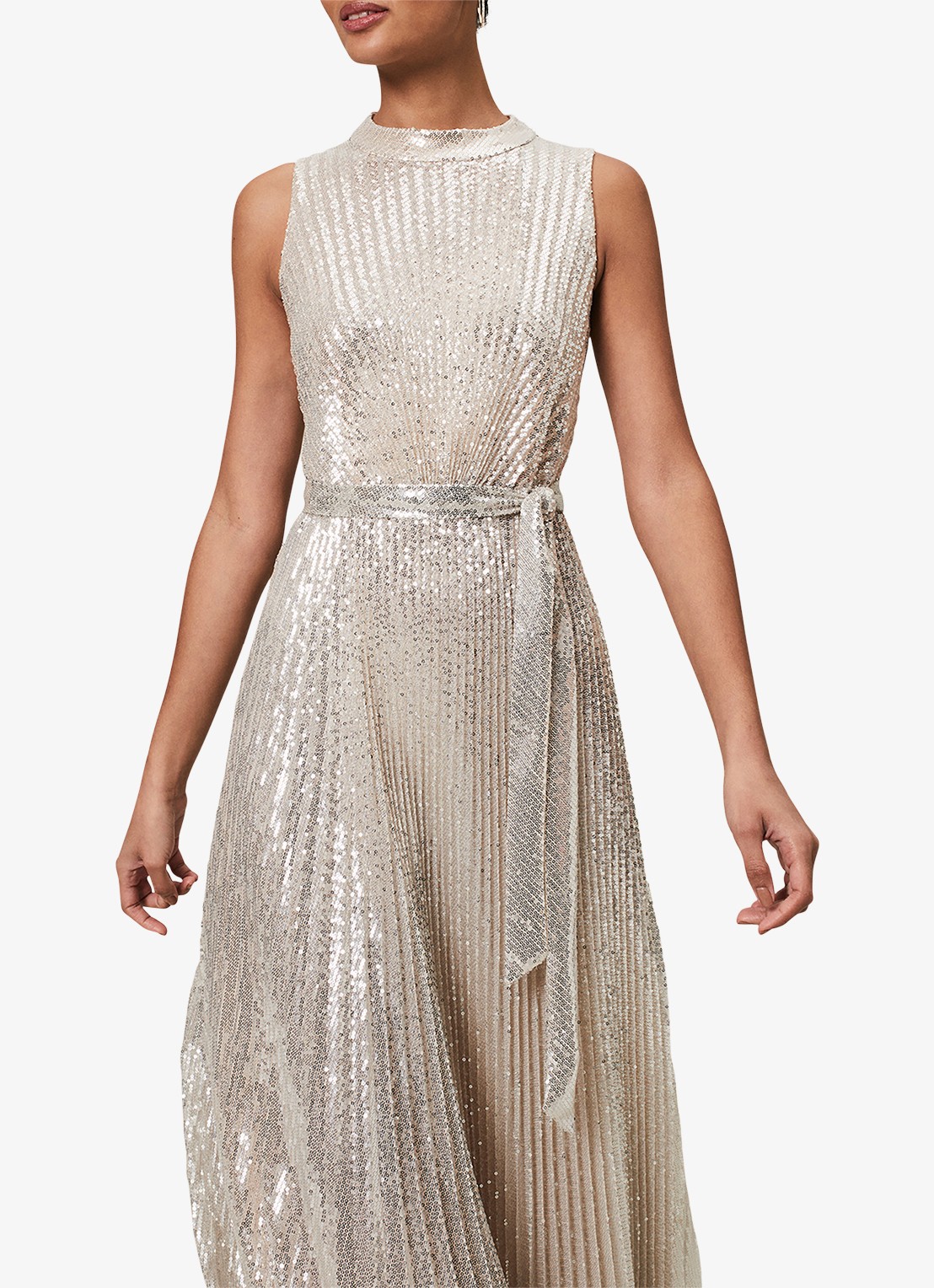 Phase Eight Simara maxi jurk met plooien en pailletten  - detail 2 okergeel