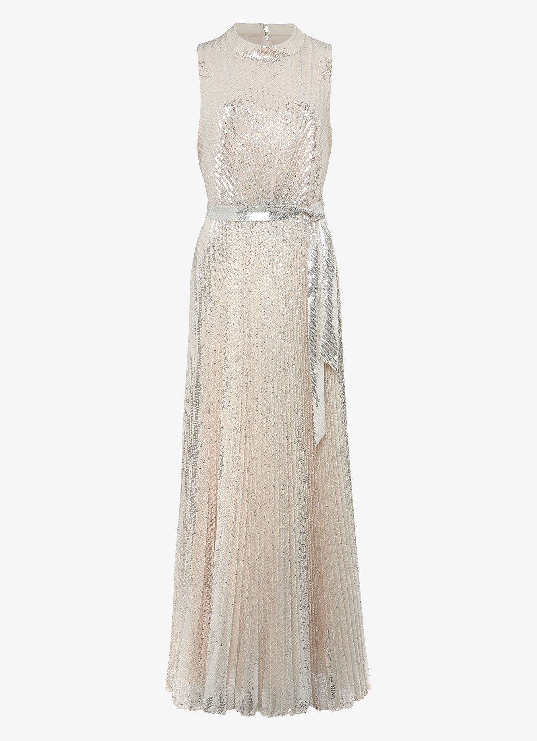 Phase Eight Simara maxi jurk met plooien en pailletten  - voorkant 6 okergeel
