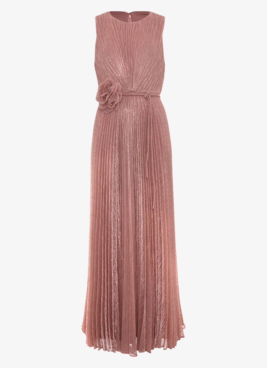 Phase Eight Simara midi jurk met plissé - voorkant oudroze