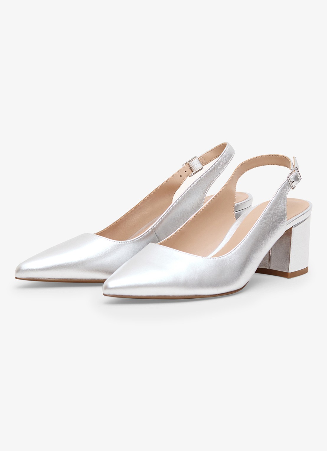 Phase Eight Slingback van leer met metallic finish - voorkant 2 zilver