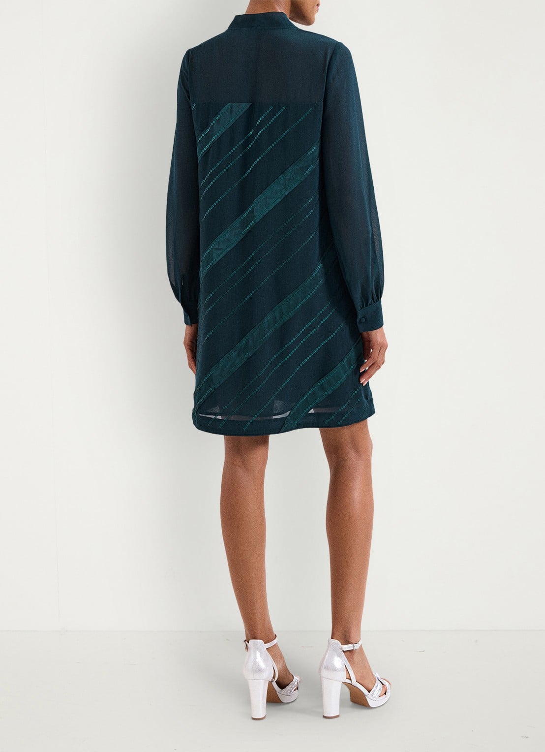 Phase Eight Sonali mini tuniekjurk met pailletten - achterkant petrolgroen
