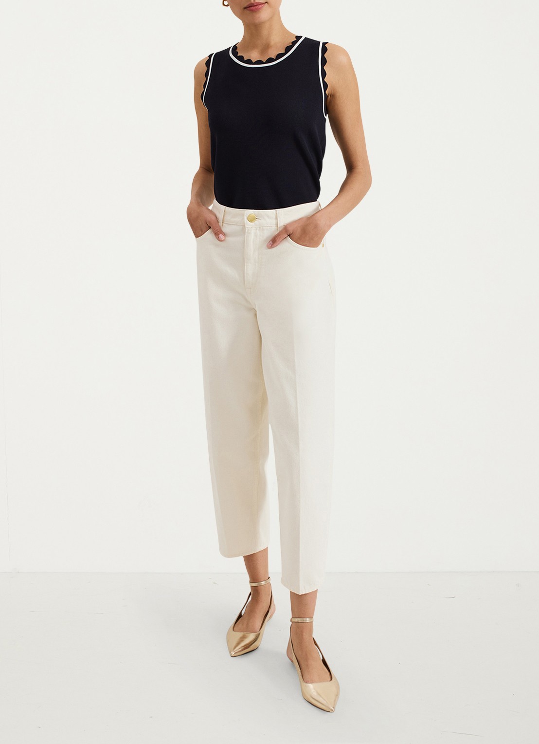 Phase Eight Sophia Barell high waist tapered jeans - voorkant 3 gebroken wit