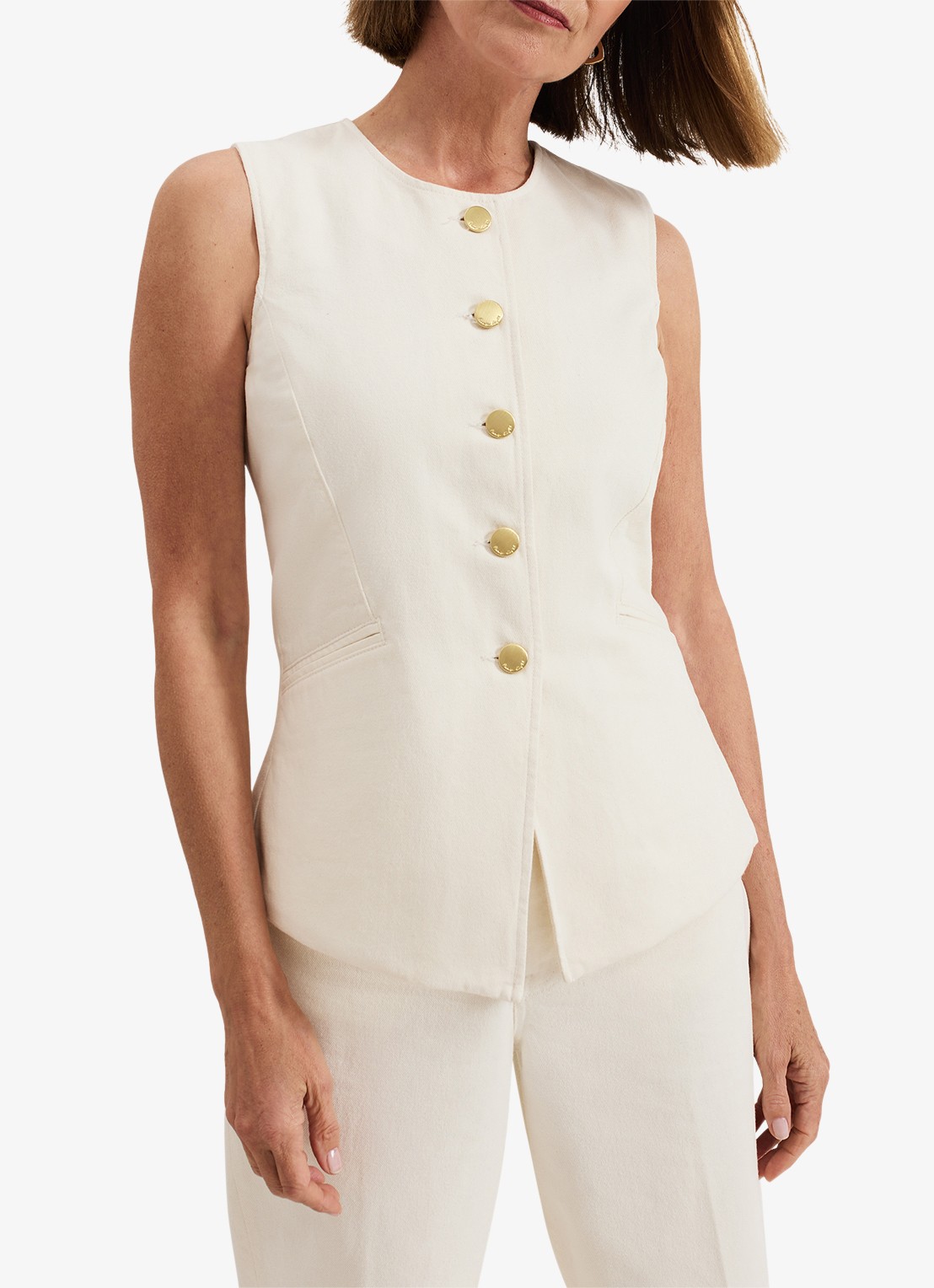 Phase Eight Sophia gilet met paspelzakken - detail ivoor