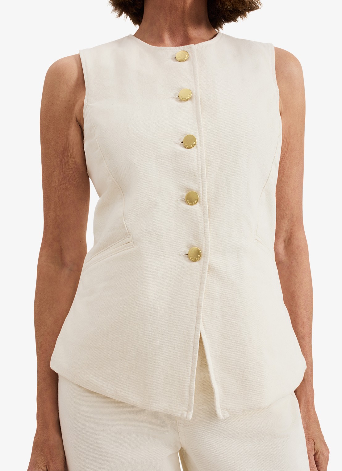Phase Eight Sophia gilet met paspelzakken - detail 2 ivoor
