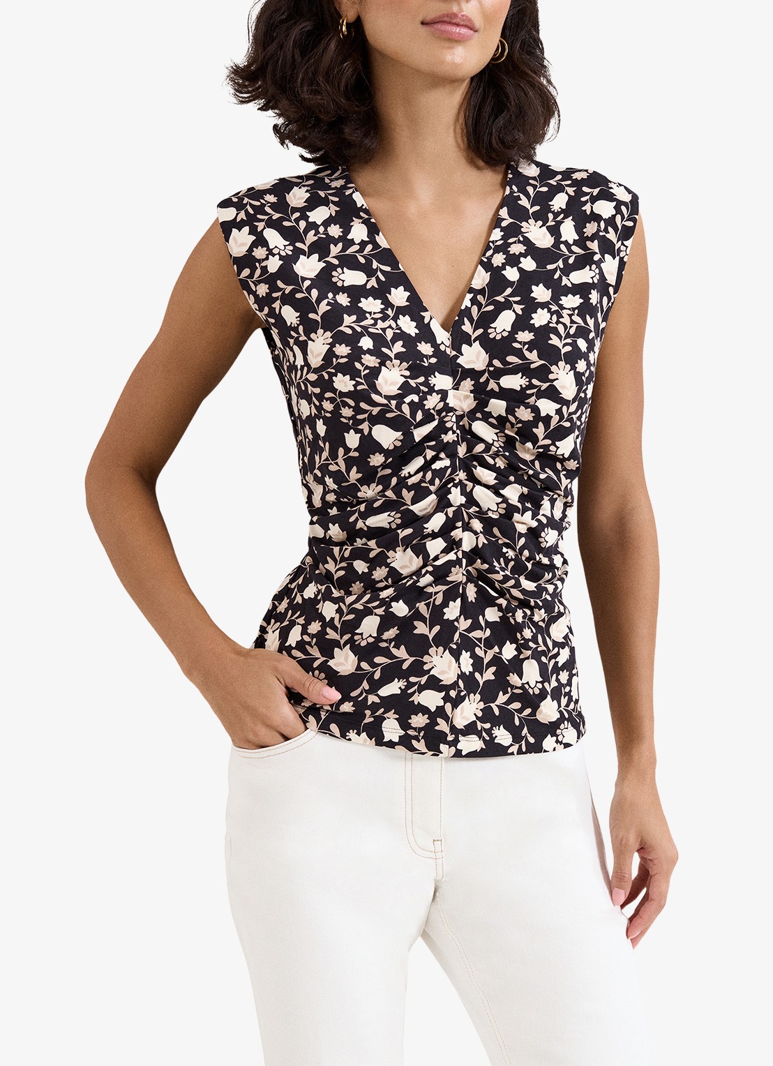 Phase Eight Sophia top met bloemenprint en V-hals - detail 3 zwart