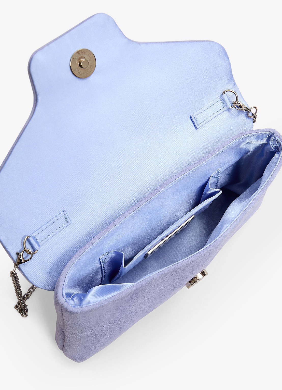 Phase Eight Sparkle clutch van geitensuède met afneembare schouderriem - achterkant lichtblauw