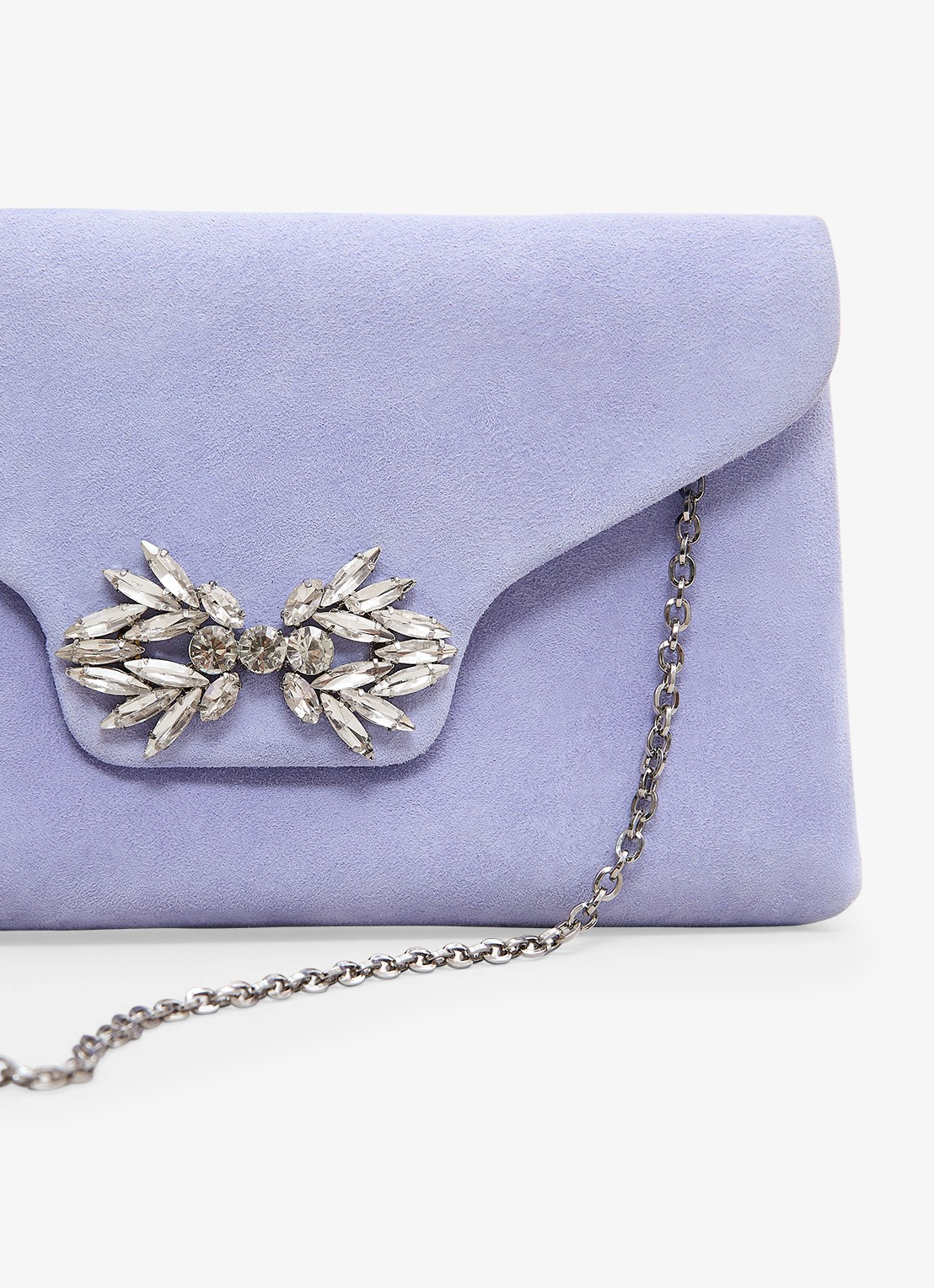 Phase Eight Sparkle clutch van geitensuède met afneembare schouderriem - detail 3 lichtblauw