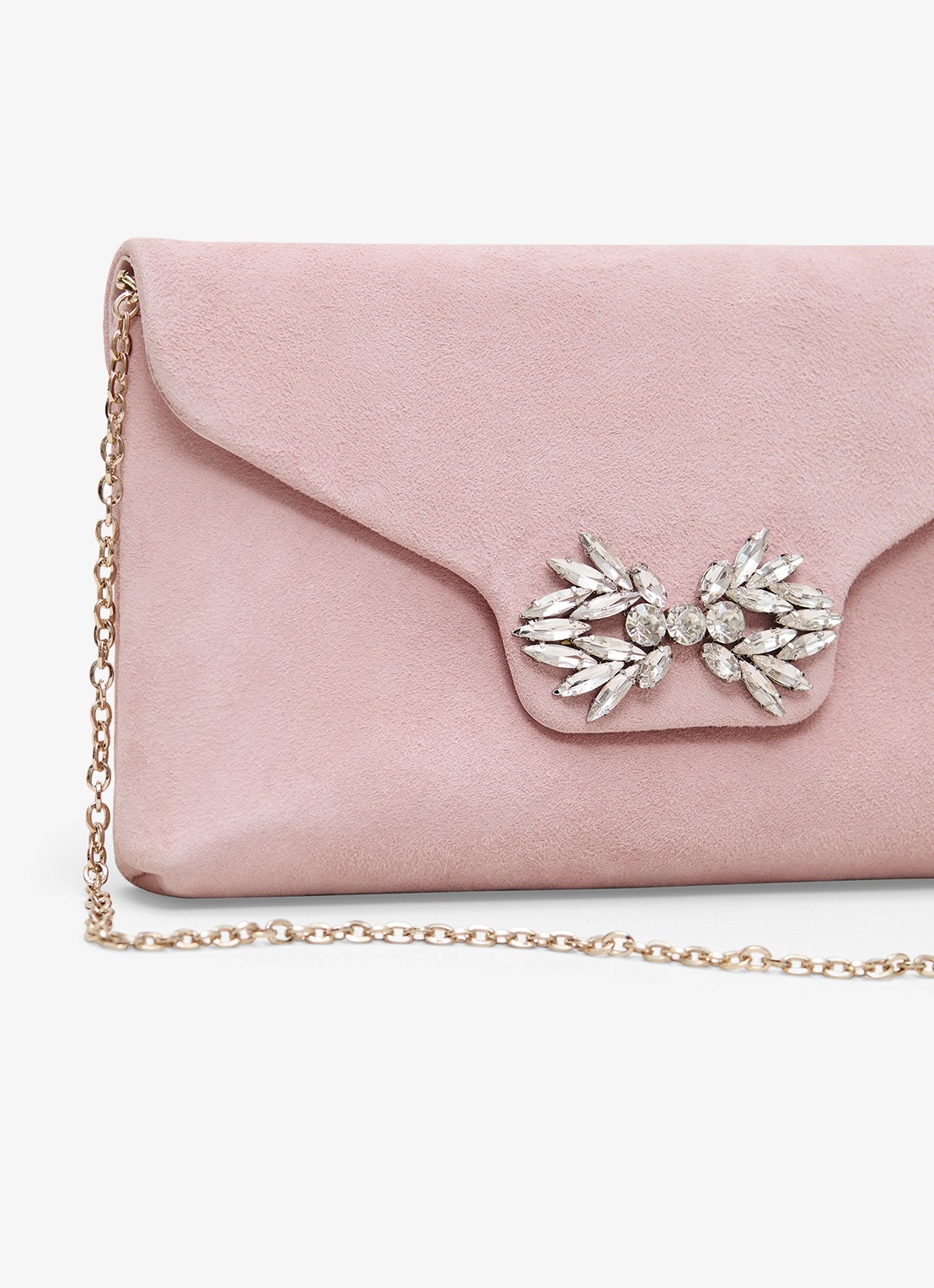 Phase Eight Sparkle clutch van suède met strass - detail oudroze