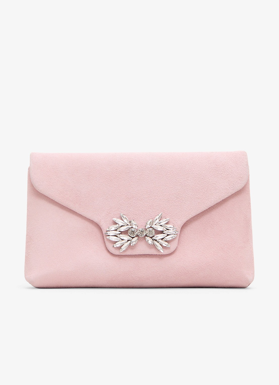 Phase Eight Sparkle clutch van suède met strass - voorkant 6 oudroze