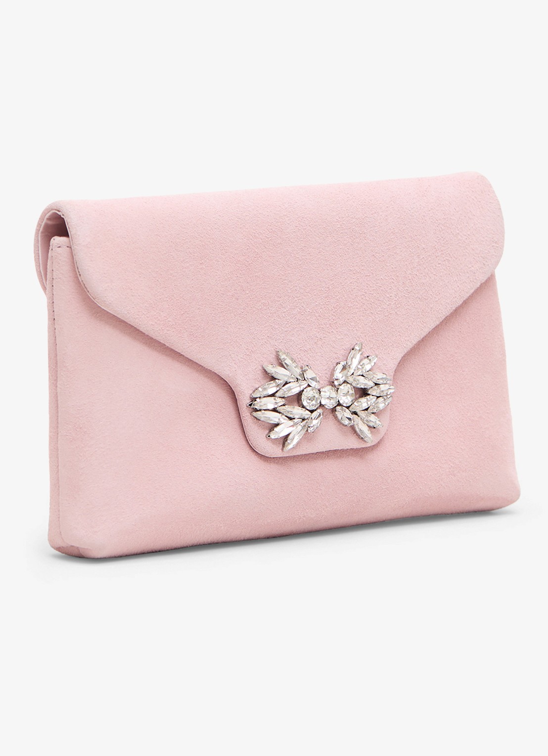 Phase Eight Sparkle clutch van suède met strass - voorkant 7 oudroze