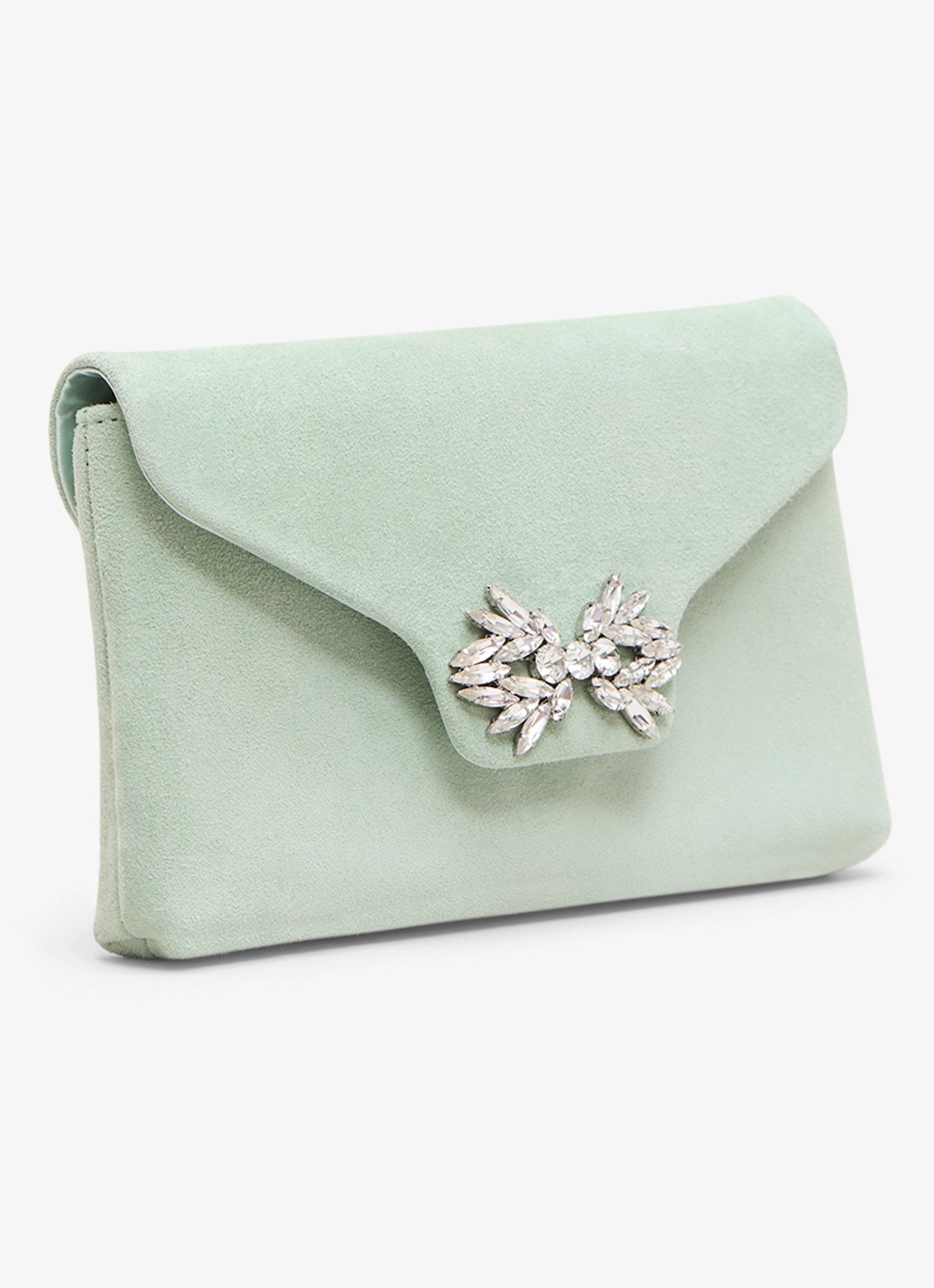 Phase Eight Sparkle clutch van suède met strass - voorkant 3 lindegroen