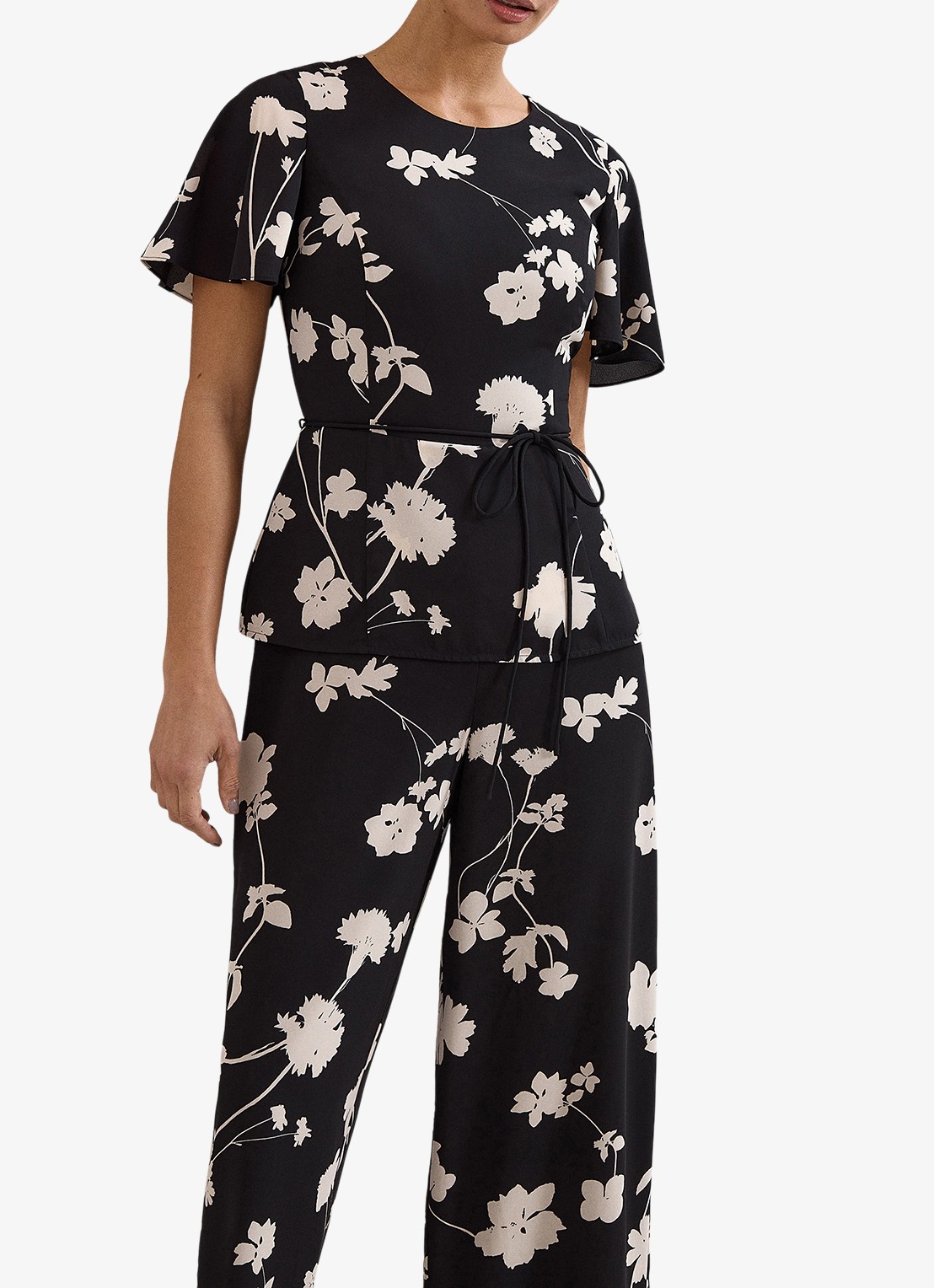 Phase Eight Straight fit jumpsuit met bloemenprint - detail zwart