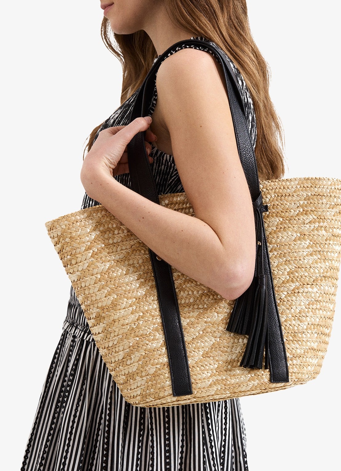 Phase Eight Strandtas met gevlochten detail - voorkant 2 beige