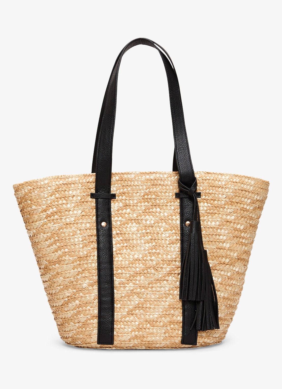 Phase Eight Straw strandtas met gevlochten detail - voorkant beige