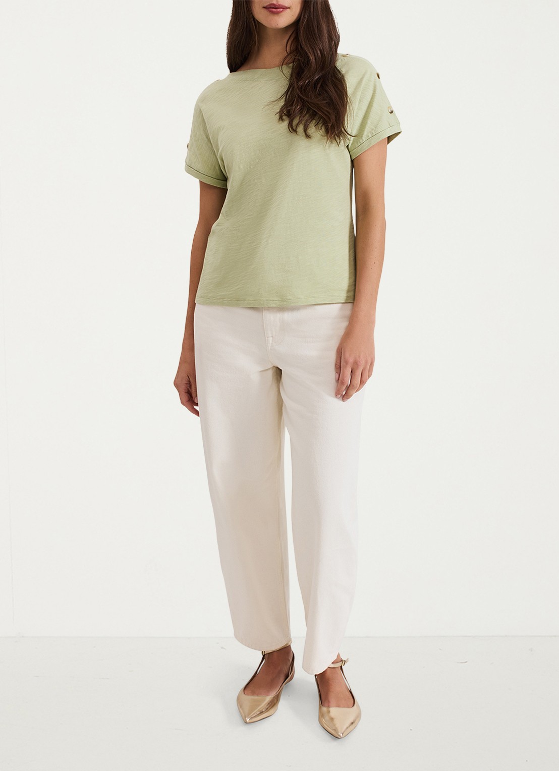 Phase Eight Suzie T-shirt met knoopdetail - voorkant 2 khaki
