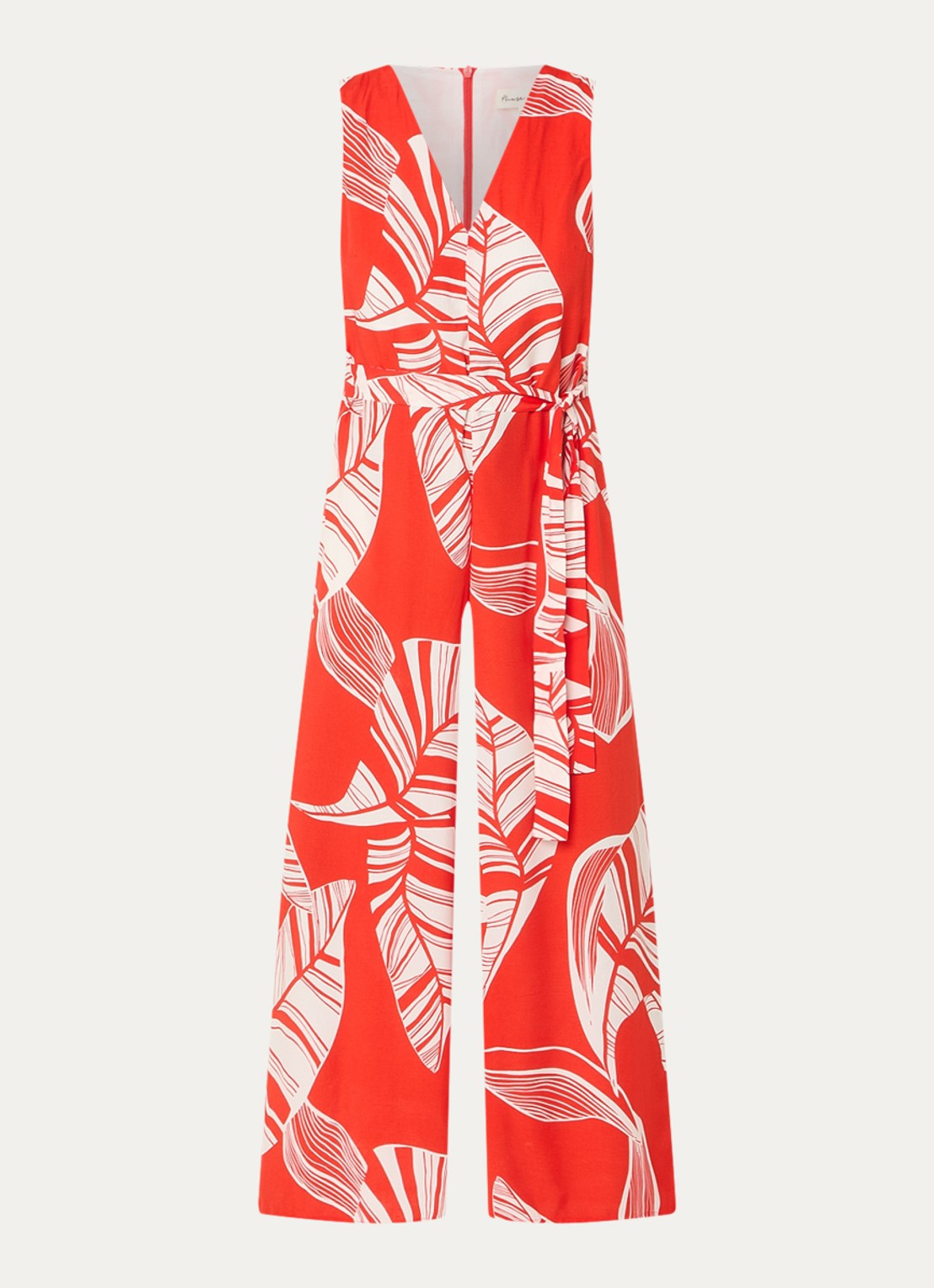 Phase Eight Suzie wide fit jumpsuit met bladprint en strikceintuur - voorkant rood